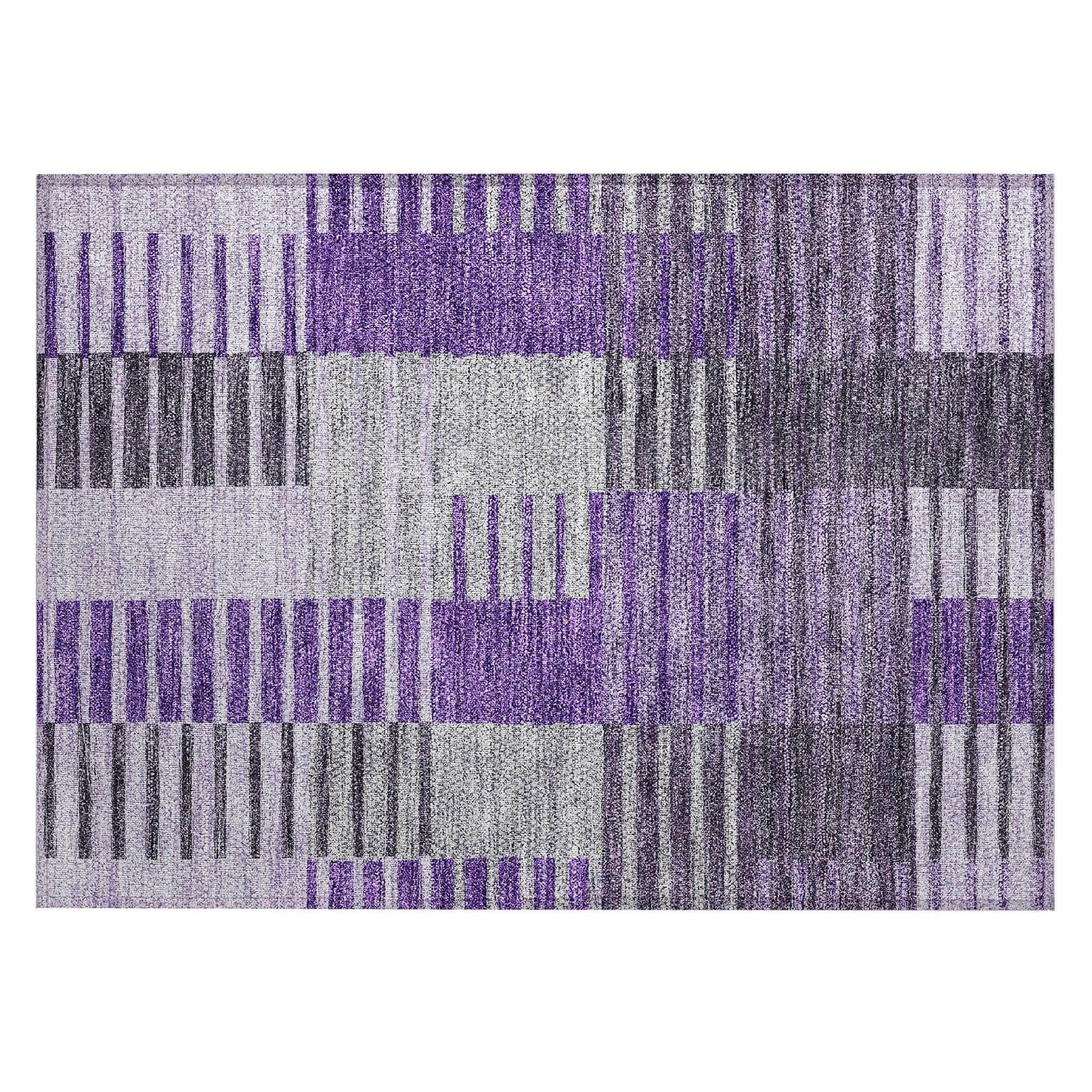 Machine Washable Purple Rug - Indoor / Outdoor - Kids / Pet Friendly Striped Print Rug