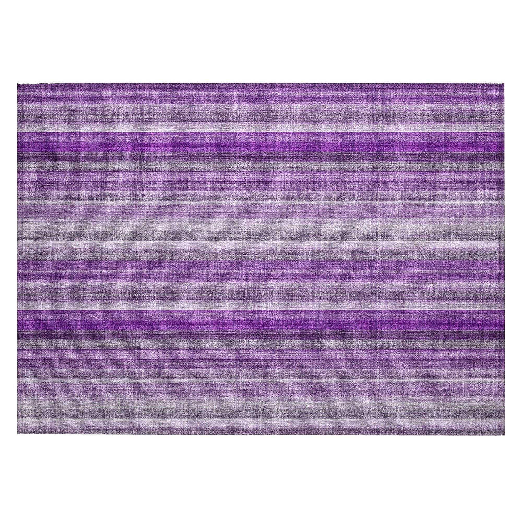 Machine Washable Purple Rug - Indoor / Outdoor - Kids / Pet Friendly Stripes Print Rug
