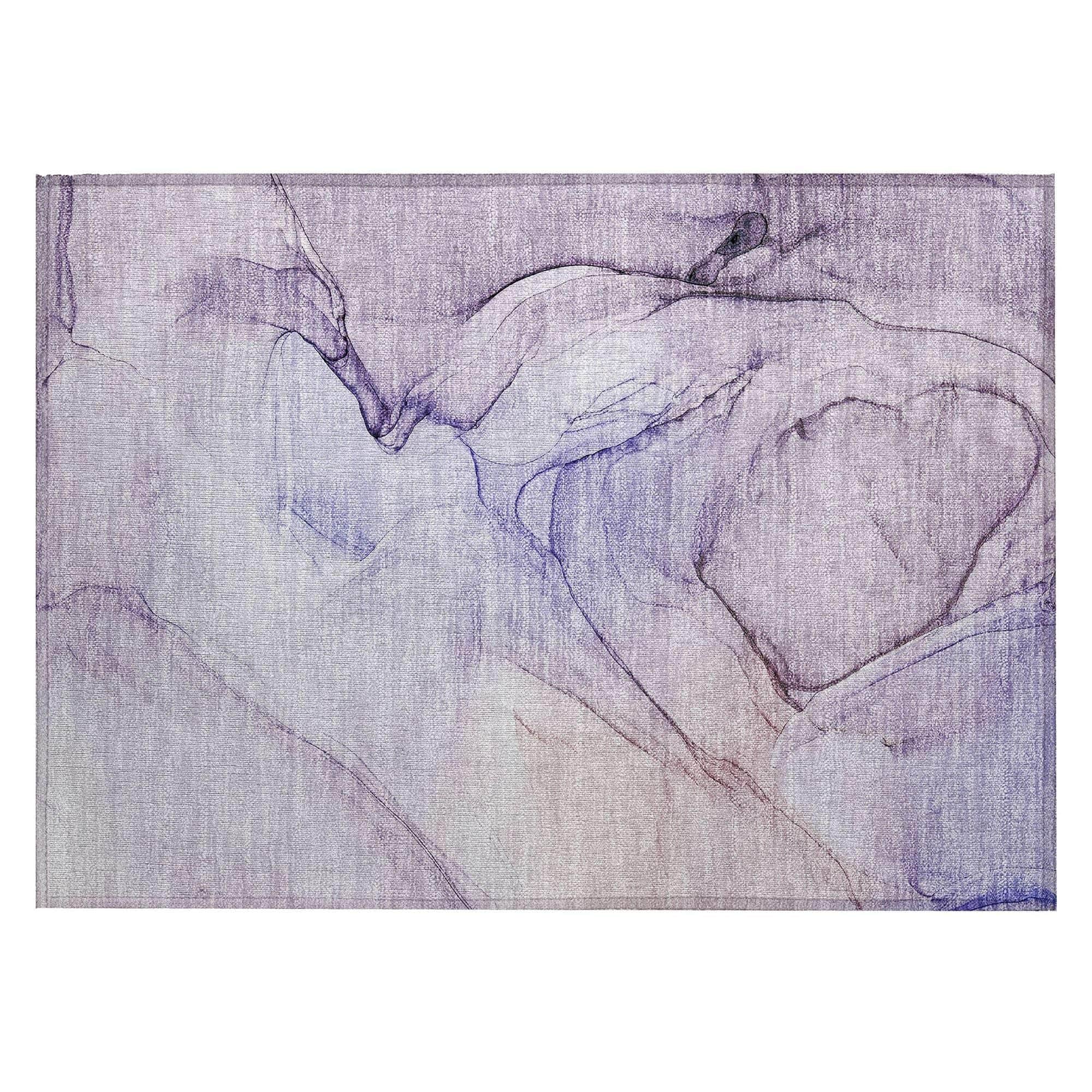 Machine Washable Purple Rug - Indoor / Outdoor - Kids / Pet Friendly Watercolors Print Rug