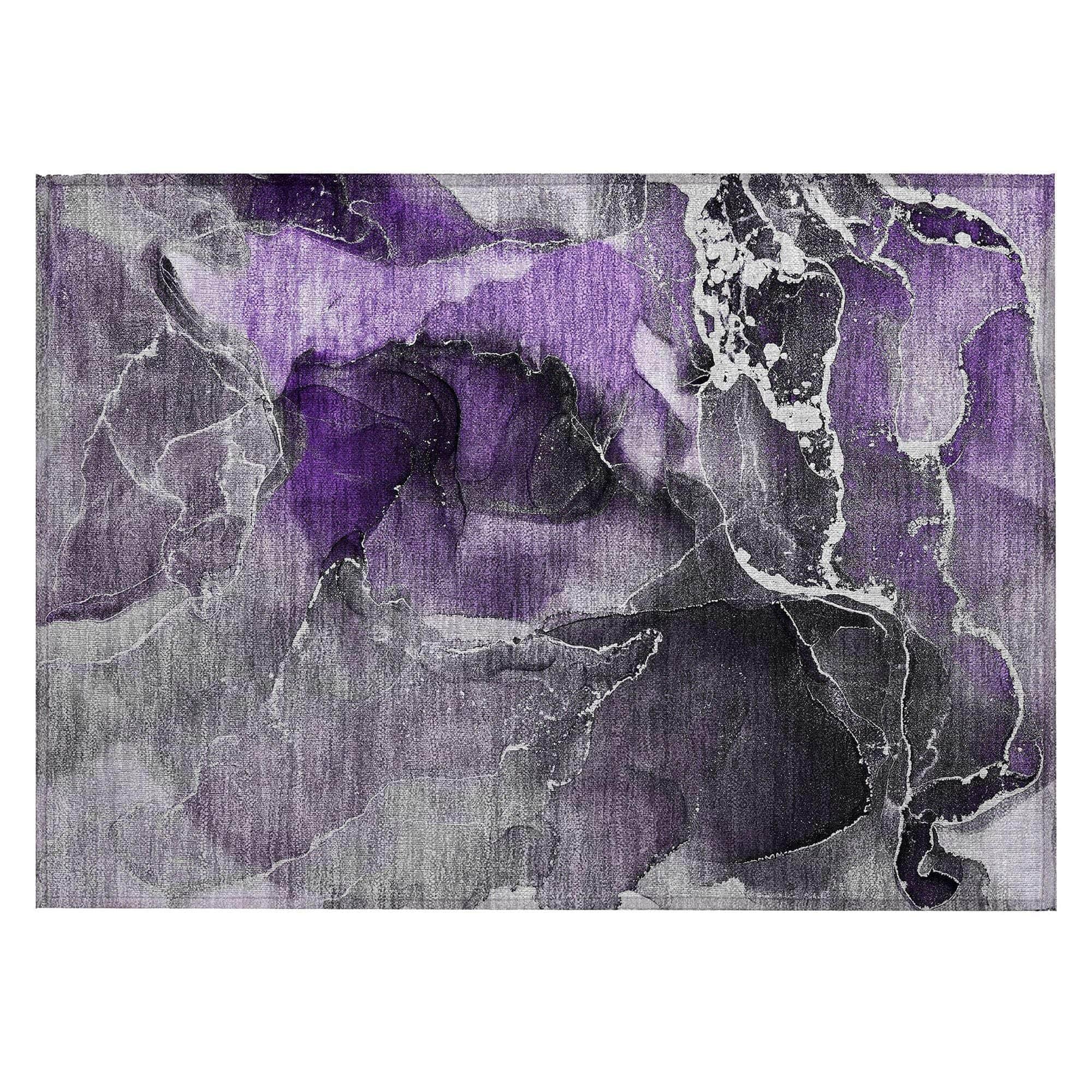 Machine Washable Purple Rug - Indoor / Outdoor - Kids / Pet Friendly Watercolors Print Rug