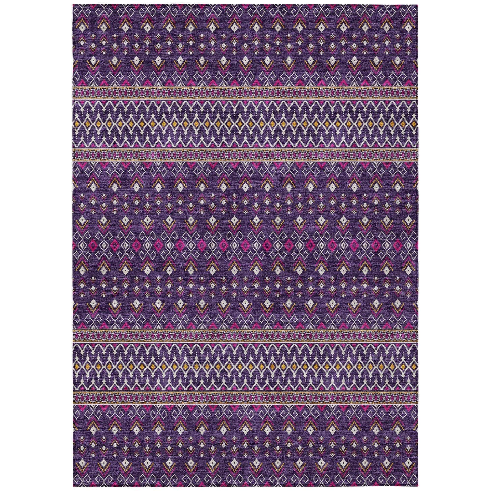 Machine Washable Purple Rug - Indoor / Outdoor - Kids / Pet Friendly Boho Print Rug
