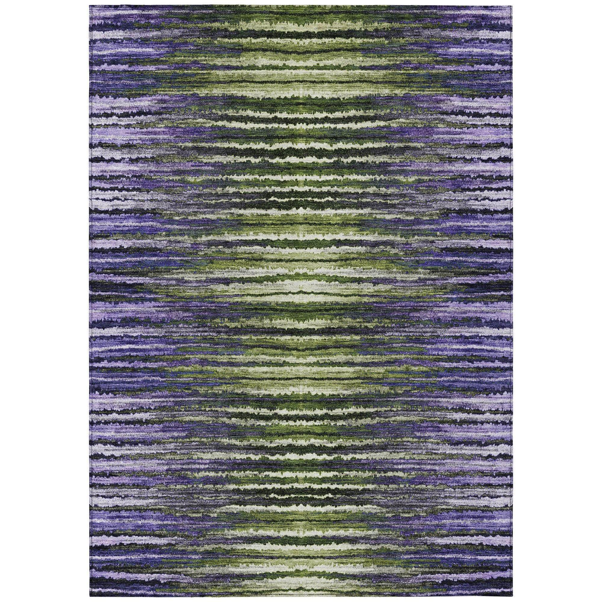 Machine Washable Purple Rug - Indoor / Outdoor - Kids / Pet Friendly Stripes Print Rug