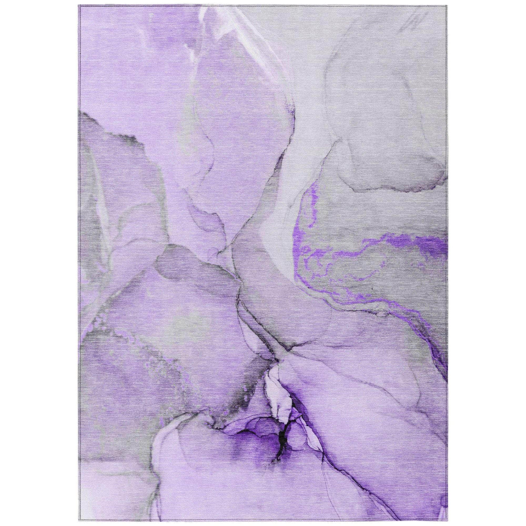 Machine Washable Purple Rug - Indoor / Outdoor - Kids / Pet Friendly Watercolors Print Rug