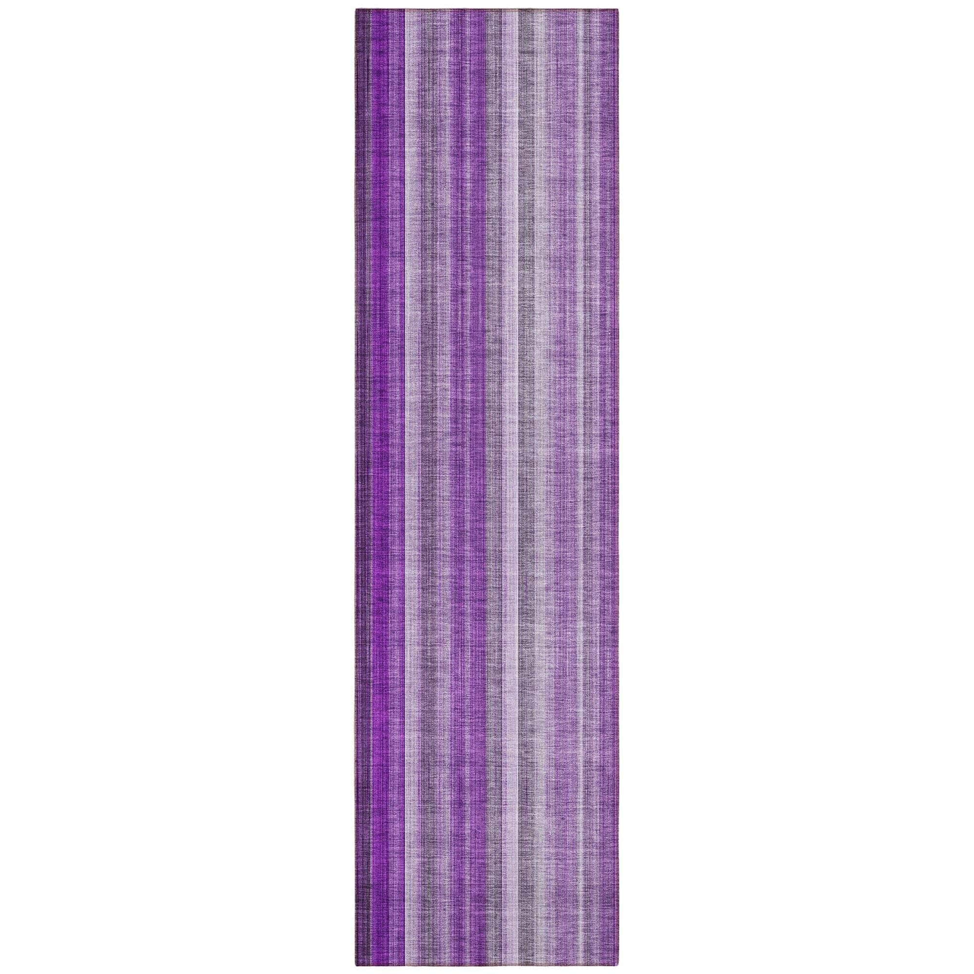 Machine Washable Purple Rug - Indoor / Outdoor - Kids / Pet Friendly Stripes Print Rug