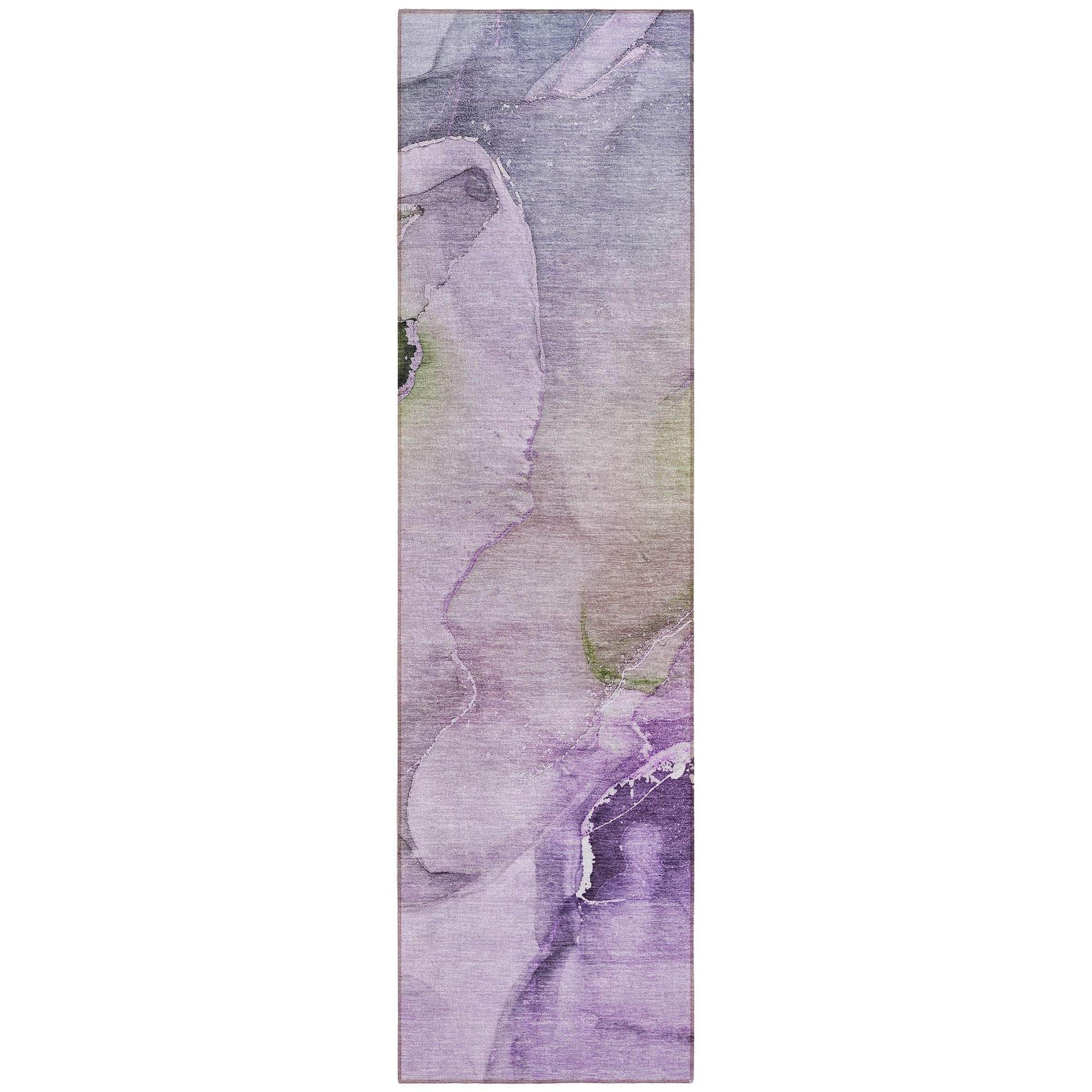 Machine Washable Purple Rug - Indoor / Outdoor - Kids / Pet Friendly Watercolors Print Rug
