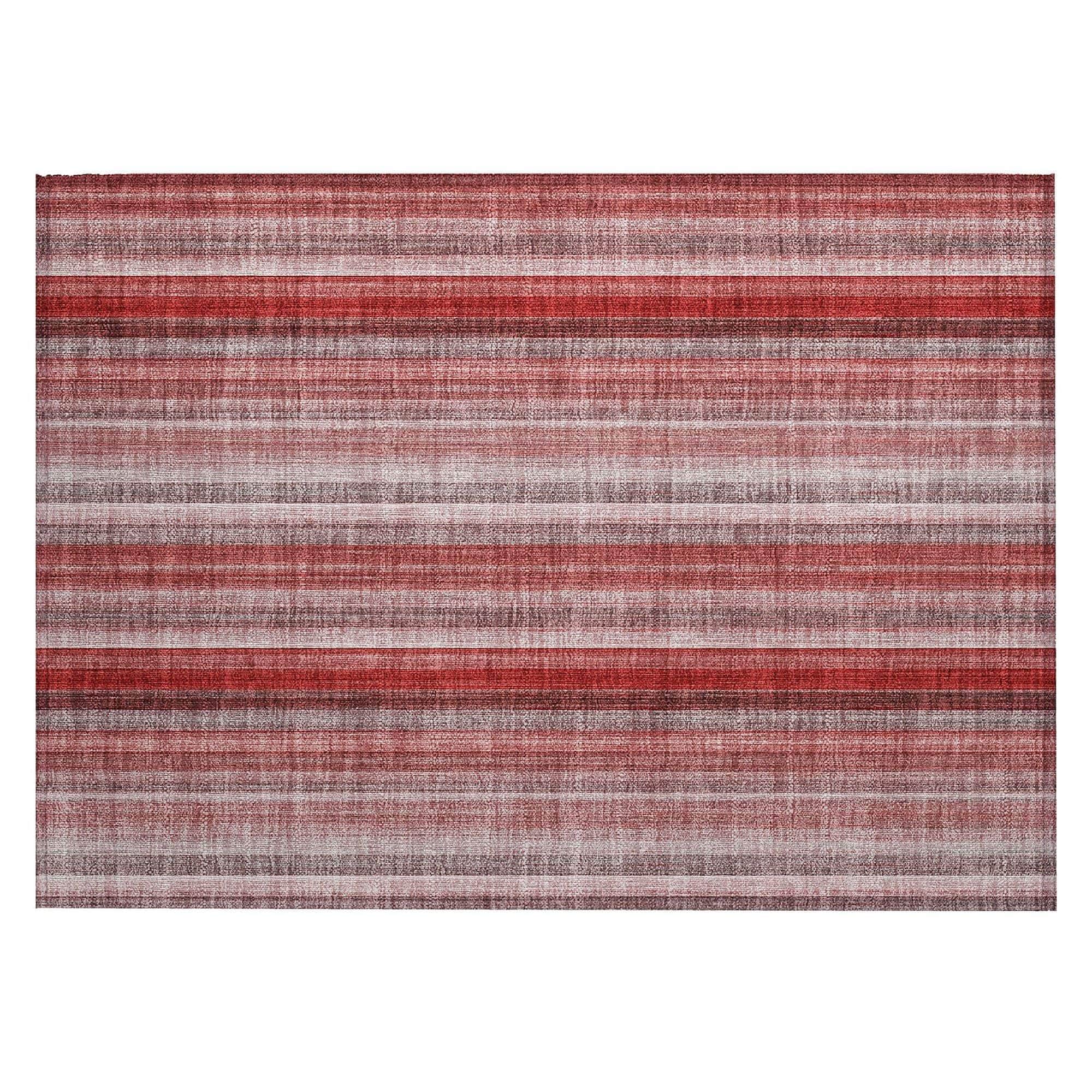 Machine Washable Red Rug - Indoor / Outdoor - Kids / Pet Friendly Stripes Print Rug