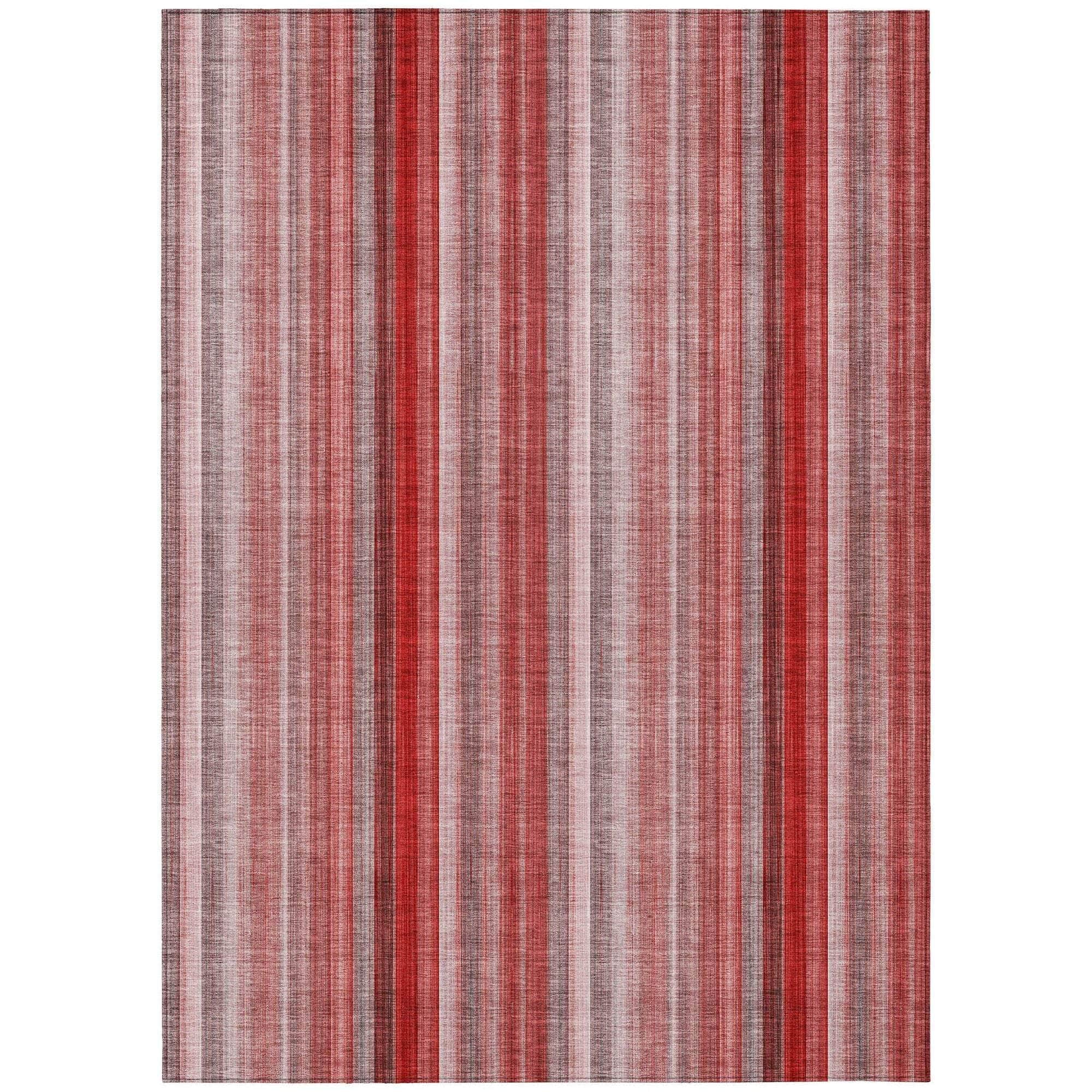 Machine Washable Red Rug - Indoor / Outdoor - Kids / Pet Friendly Stripes Print Rug