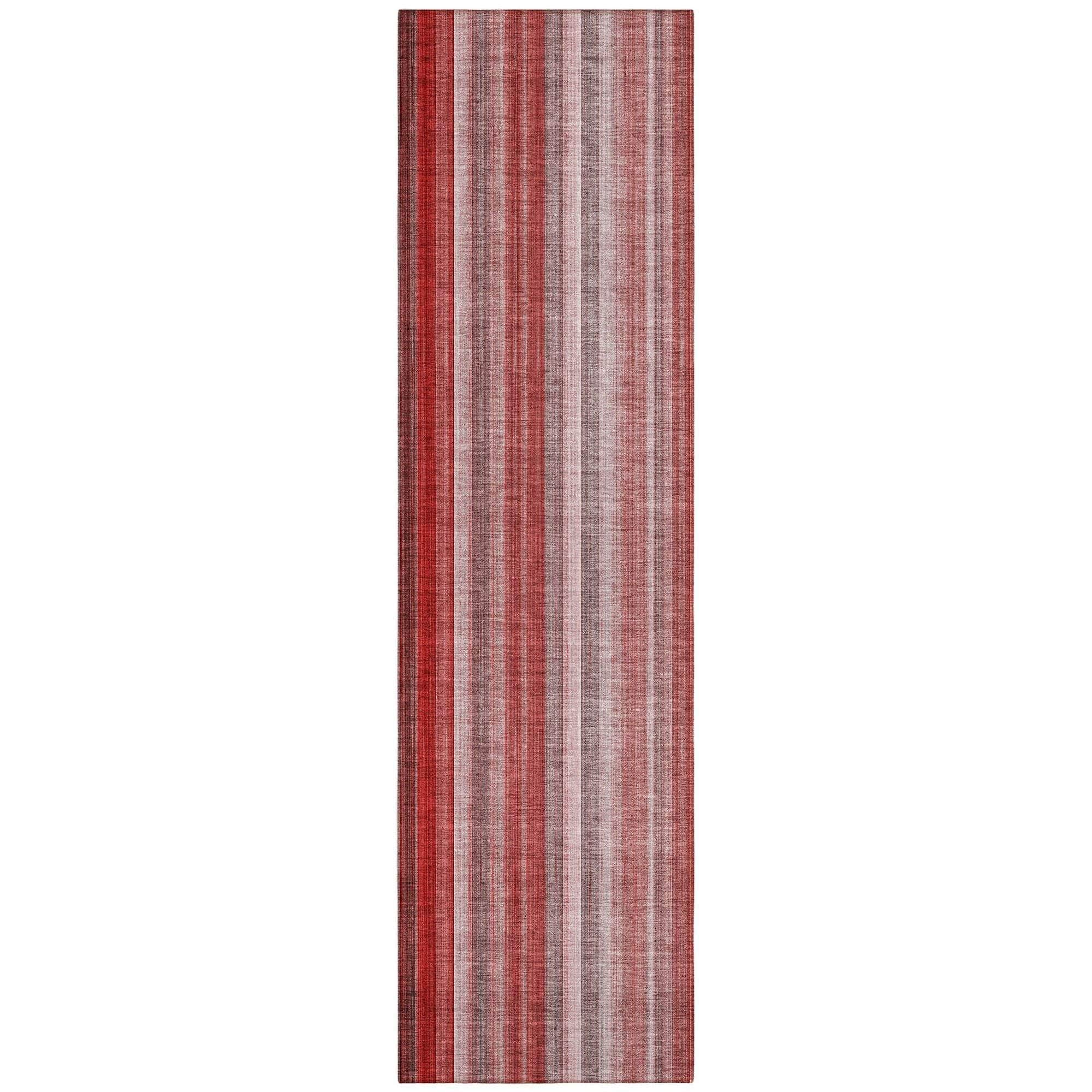 Machine Washable Red Rug - Indoor / Outdoor - Kids / Pet Friendly Stripes Print Rug