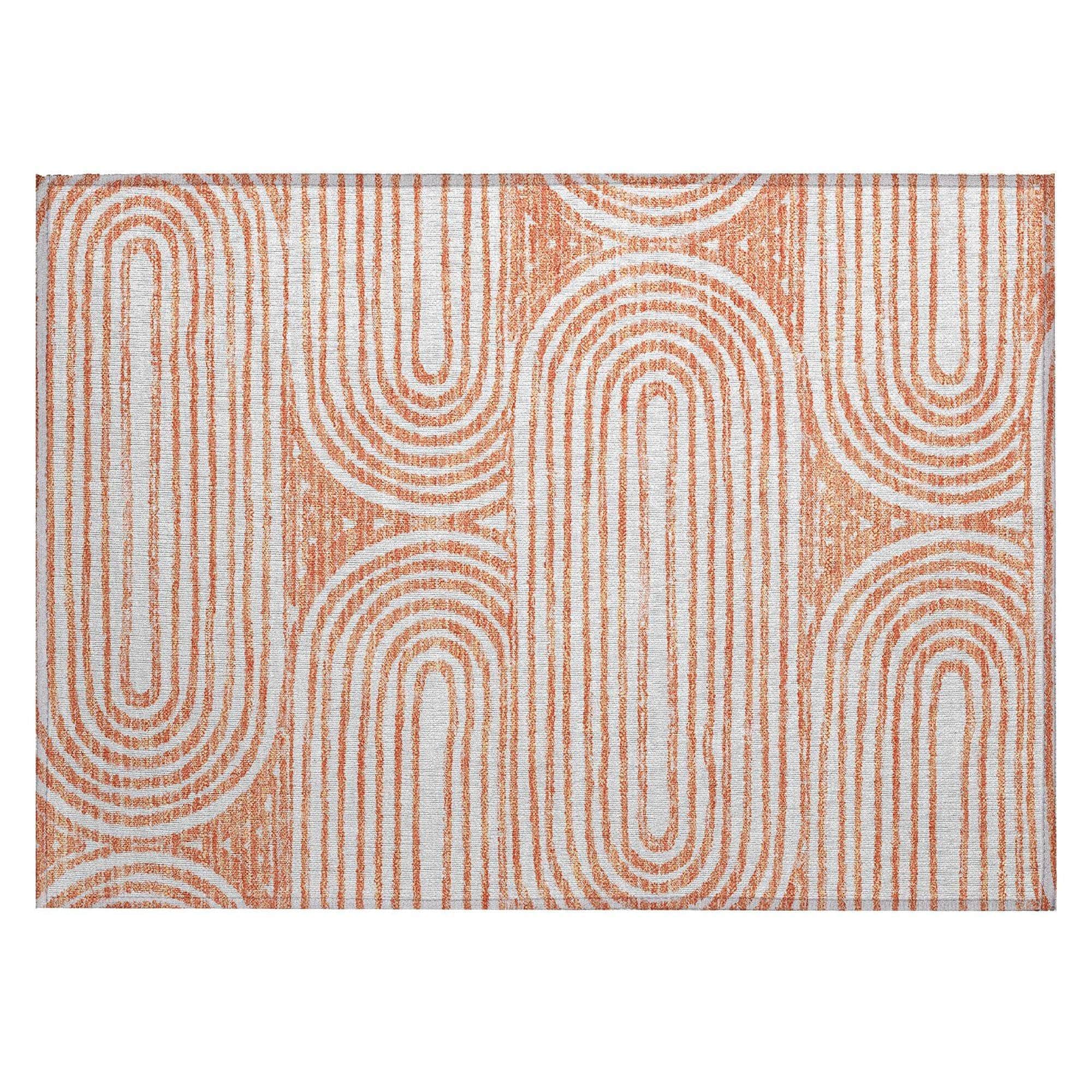Machine Washable Salmon Orange Rug - Indoor / Outdoor - Kids / Pet Friendly Art Deco Print Rug