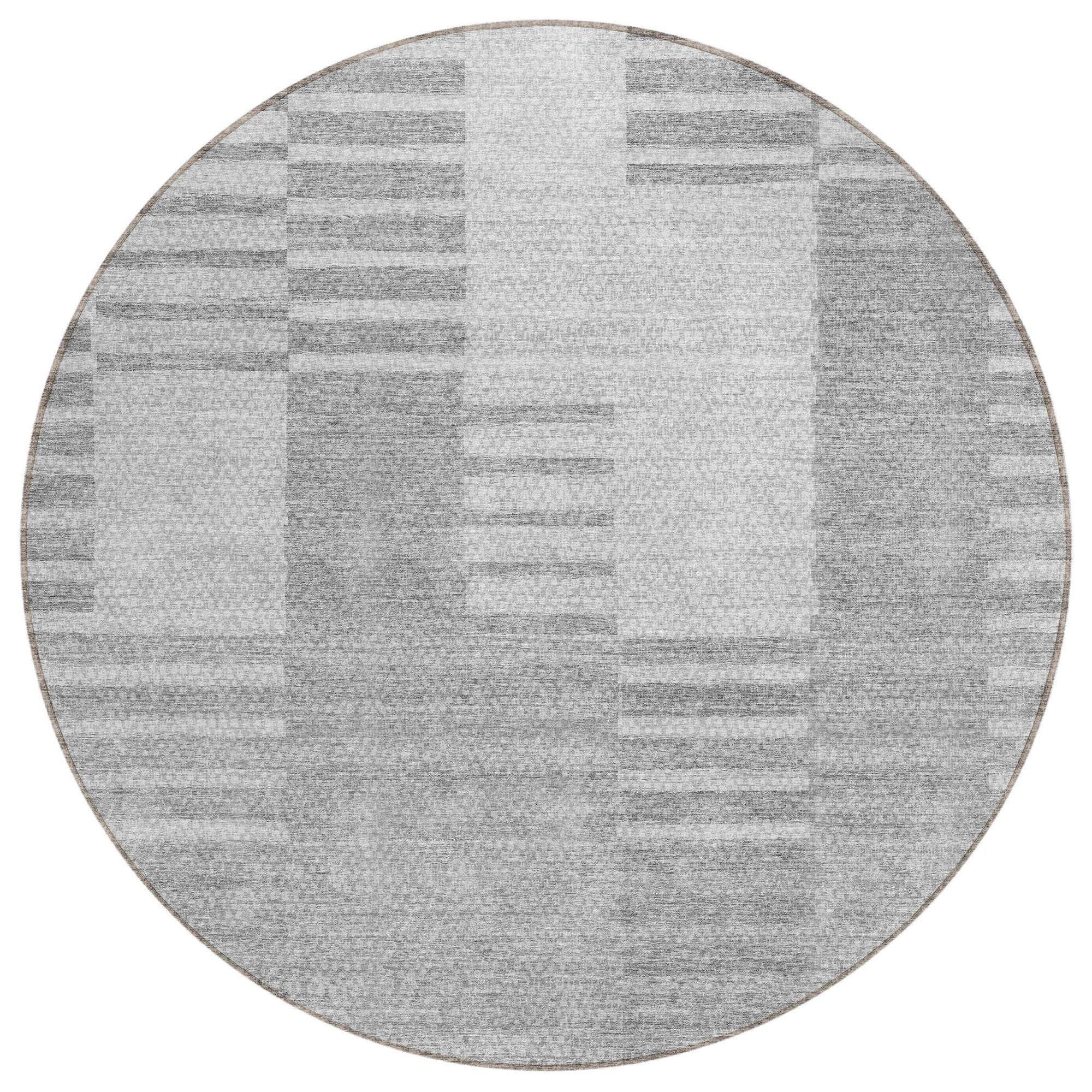 Machine Washable Silver Gray Rug - Indoor / Outdoor - Kids / Pet Friendly Striped Print Rug
