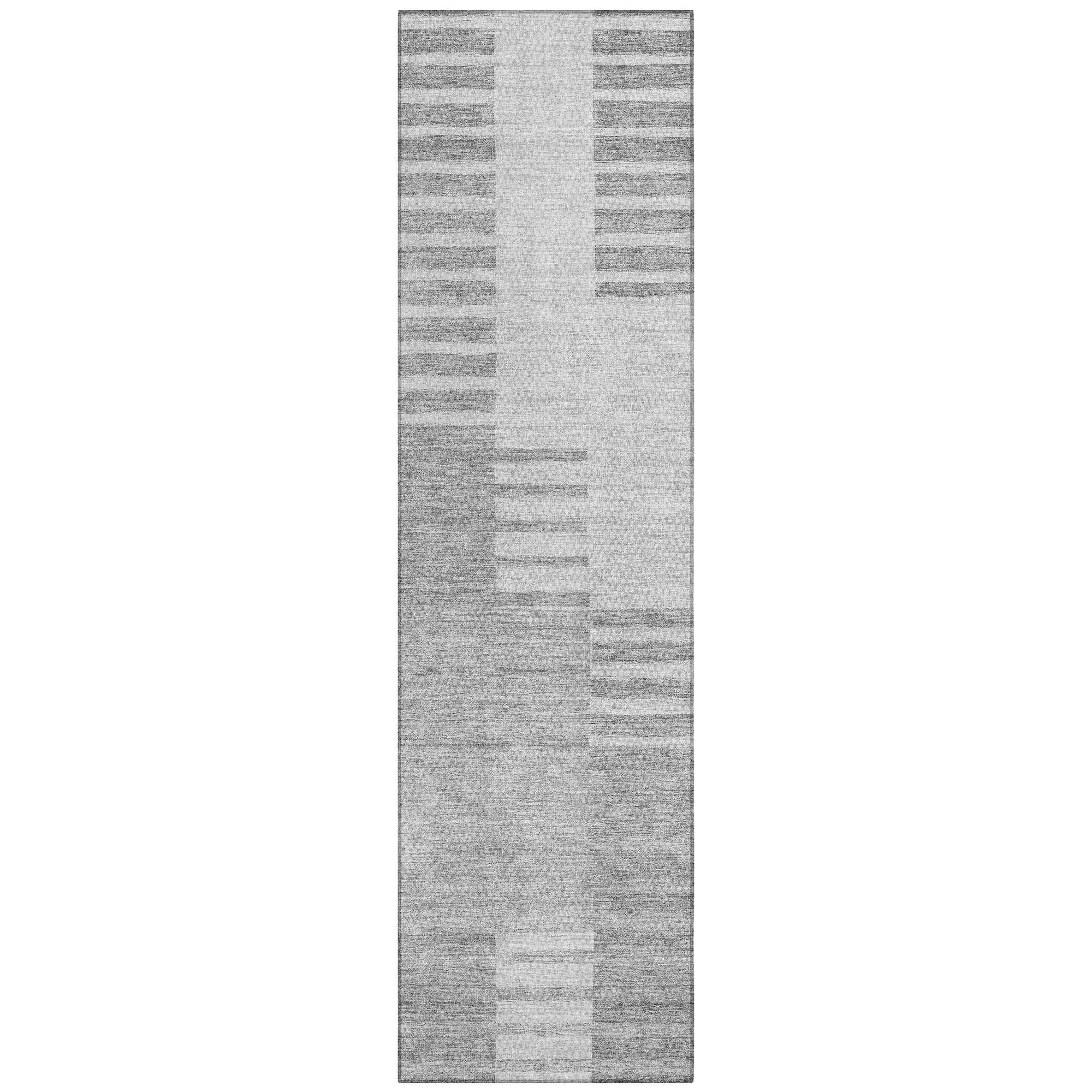 Machine Washable Silver Gray Rug - Indoor / Outdoor - Kids / Pet Friendly Striped Print Rug