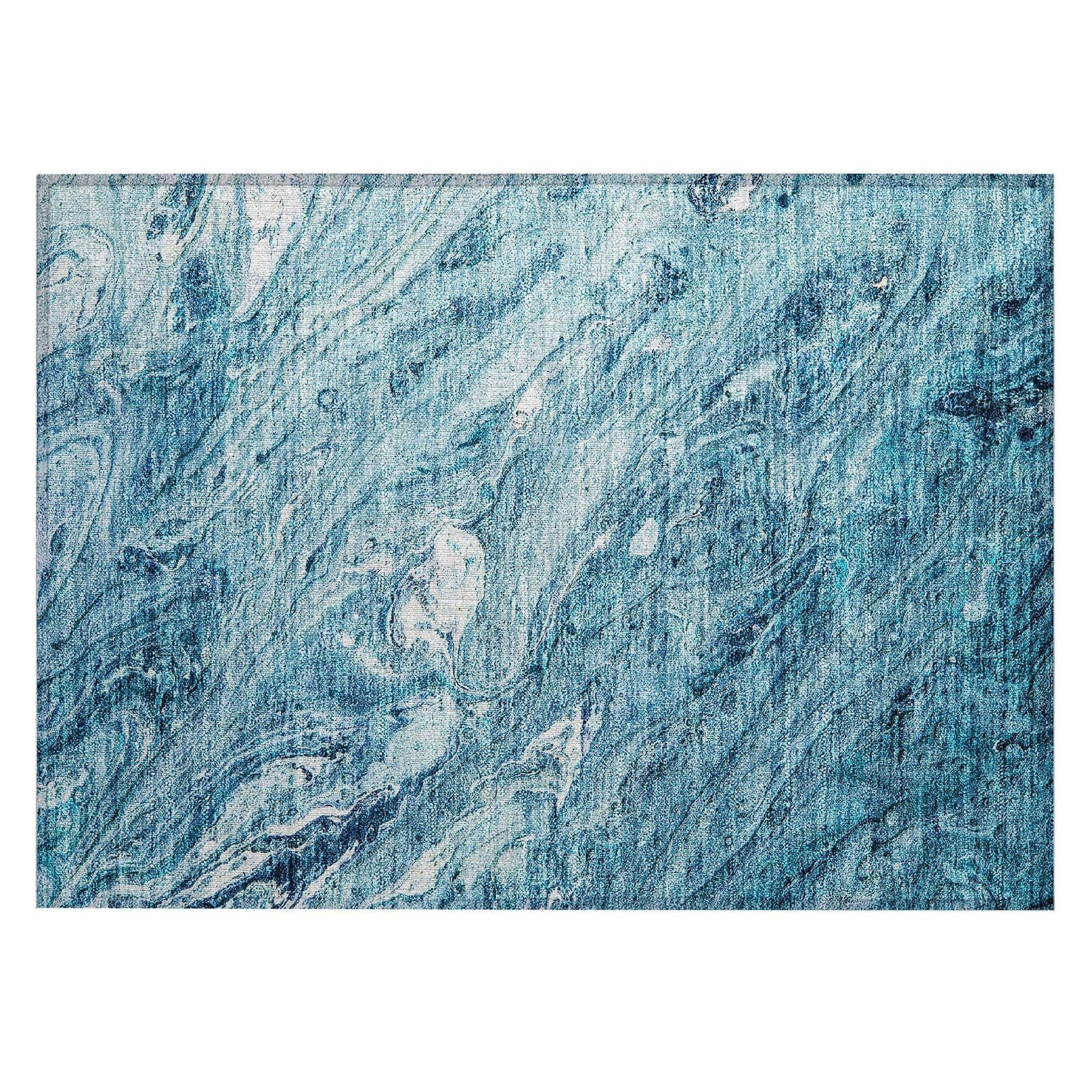 Machine Washable Sky Blue Rug - Indoor / Outdoor - Kids / Pet Friendly Abstract Print Rug