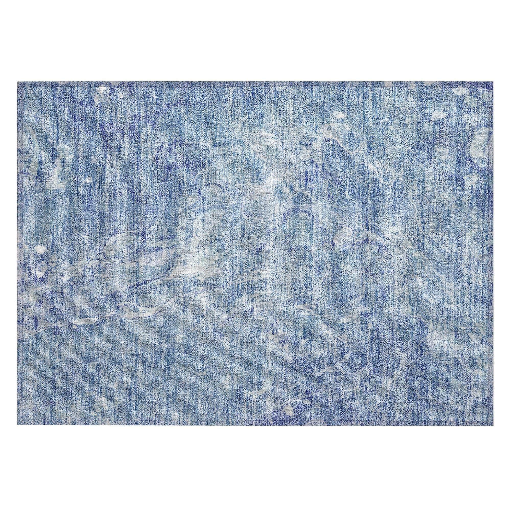 Machine Washable Sky Blue Rug - Indoor / Outdoor - Kids / Pet Friendly Abstract Print Rug