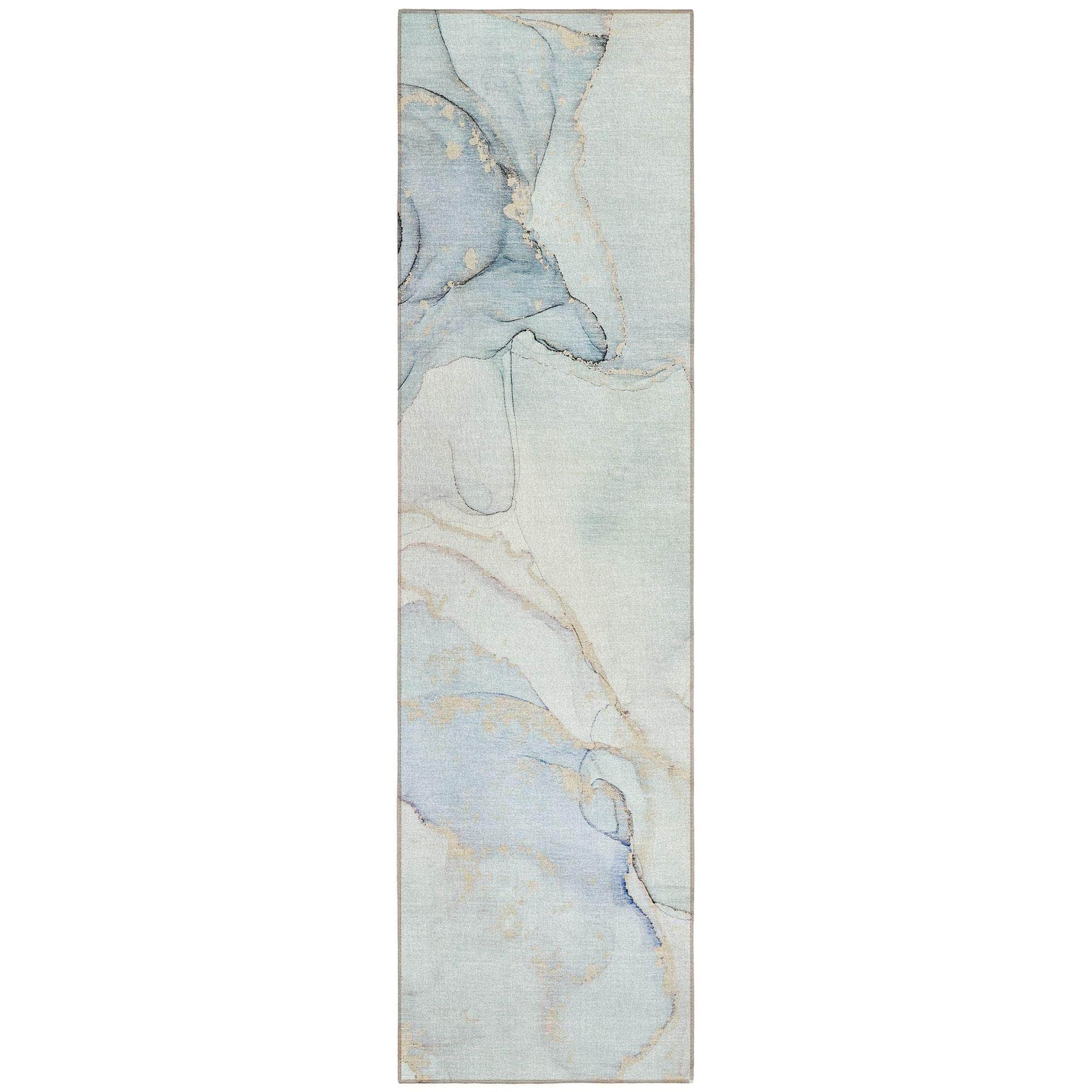 Machine Washable Sky Blue Rug - Indoor / Outdoor - Kids / Pet Friendly Watercolors Print Rug