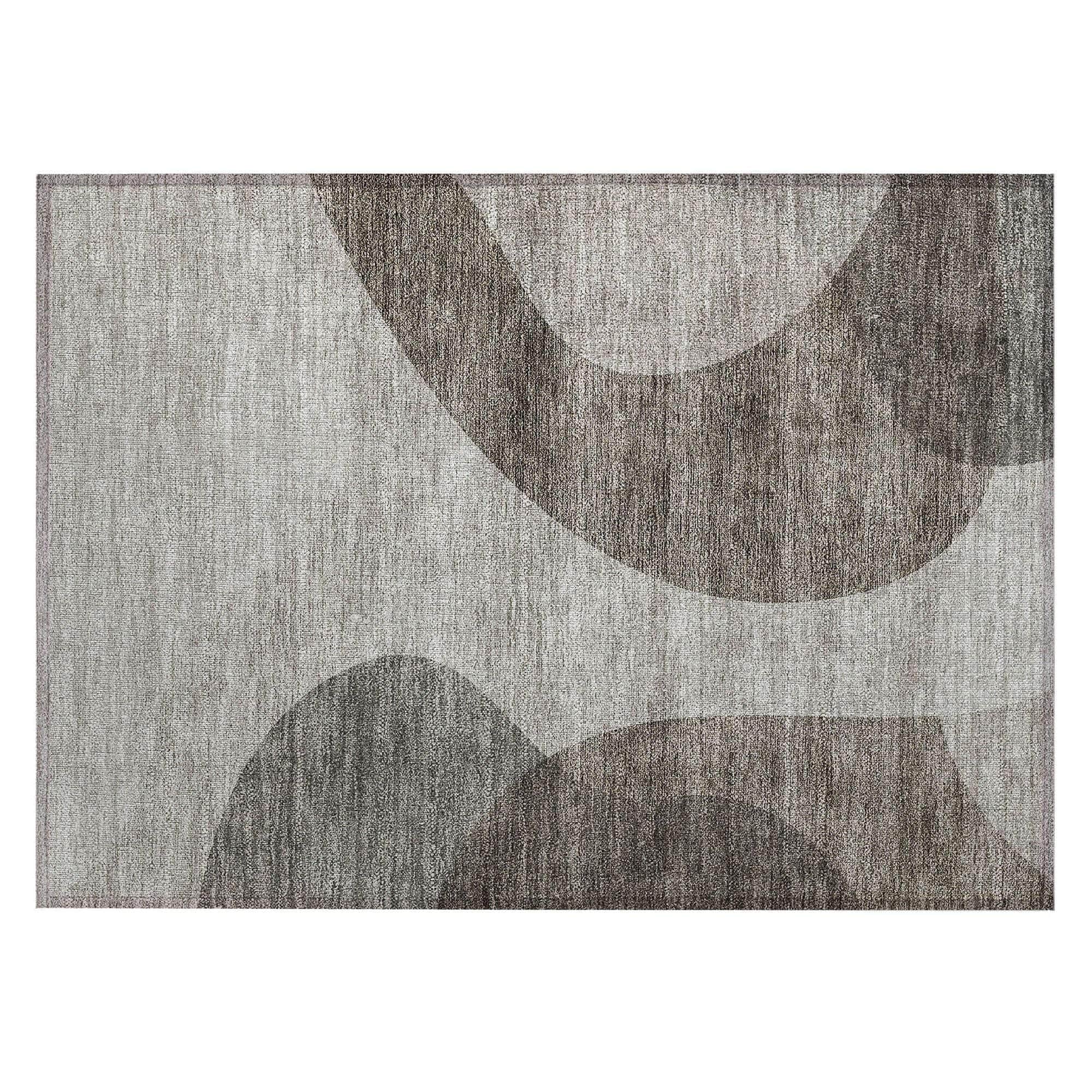 Machine Washable Taupe Brown Rug - Indoor / Outdoor - Kids / Pet Friendly Art Deco Print Rug