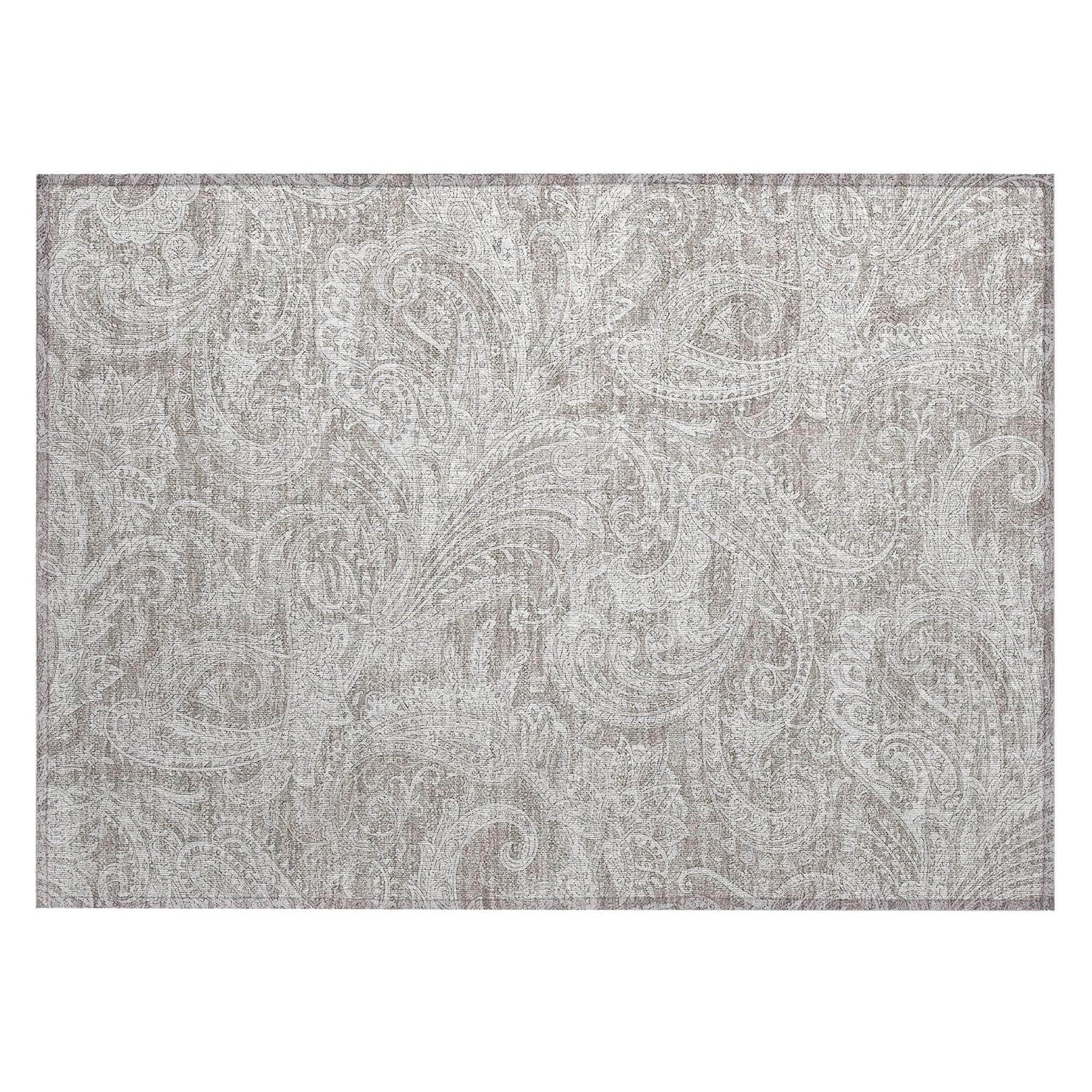 Machine Washable Taupe Brown Rug - Indoor / Outdoor - Kids / Pet Friendly Paisley Print Rug
