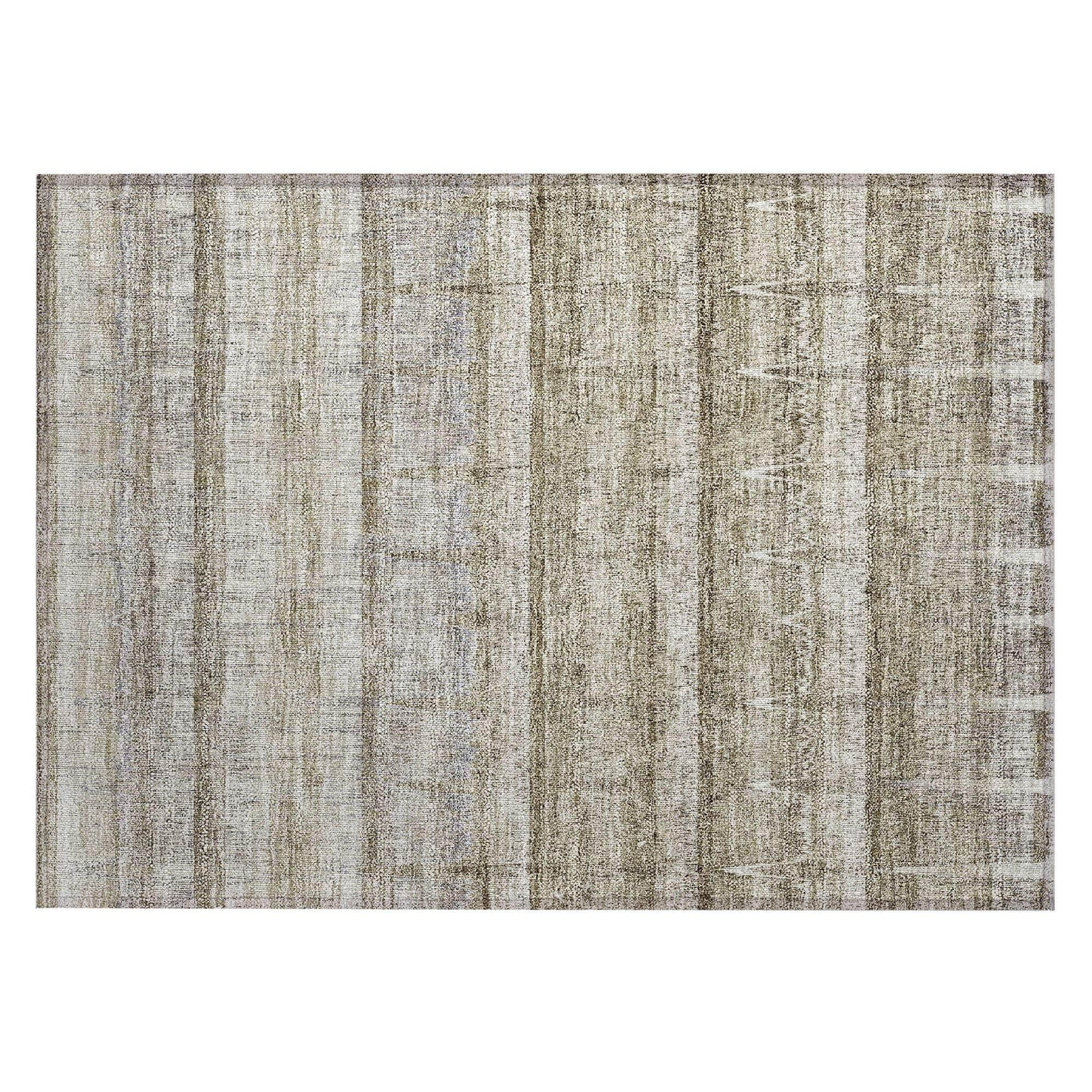 Machine Washable Taupe Brown Rug - Indoor / Outdoor - Kids / Pet Friendly Stripes Print Rug