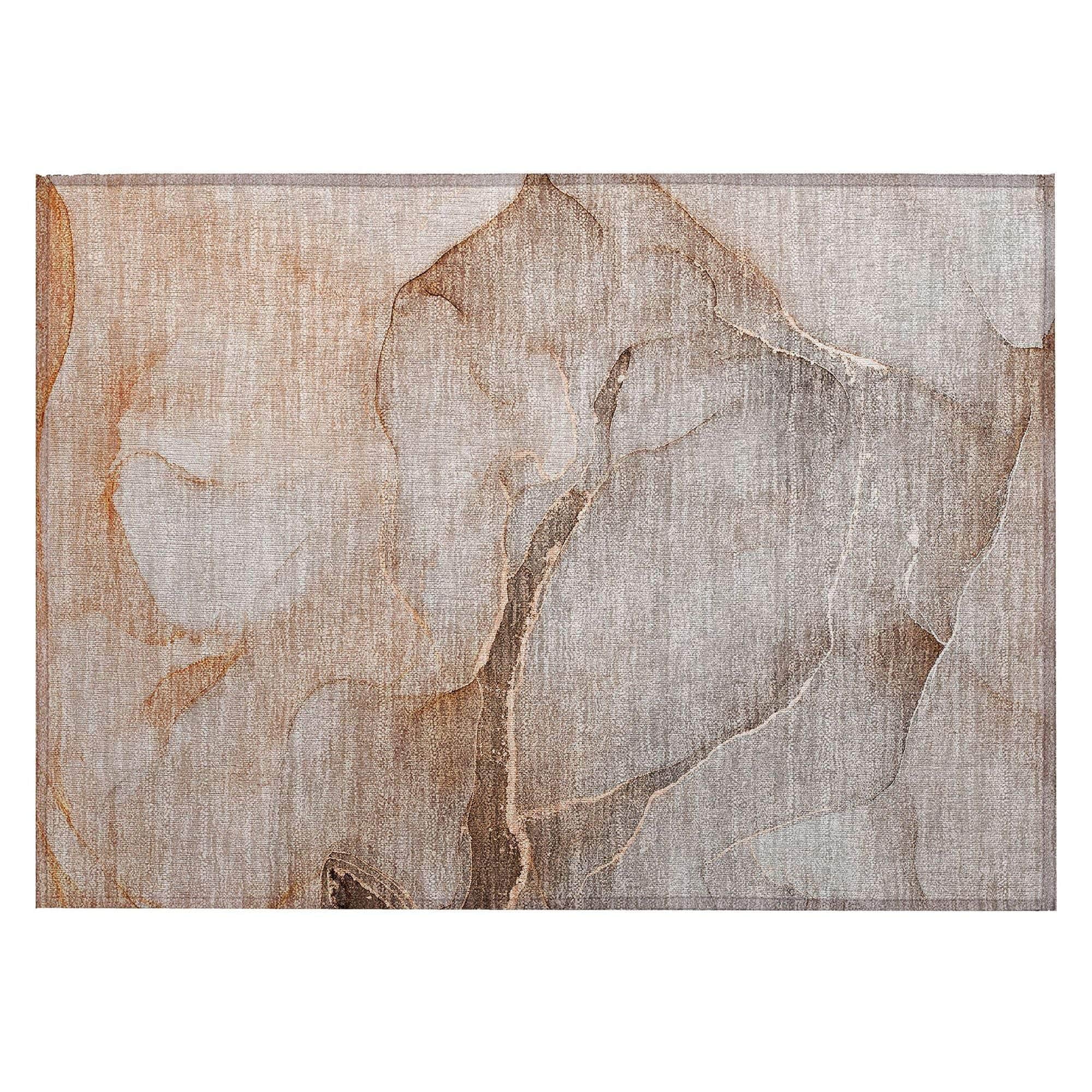 Machine Washable Taupe Brown Rug - Indoor / Outdoor - Kids / Pet Friendly Watercolors Print Rug