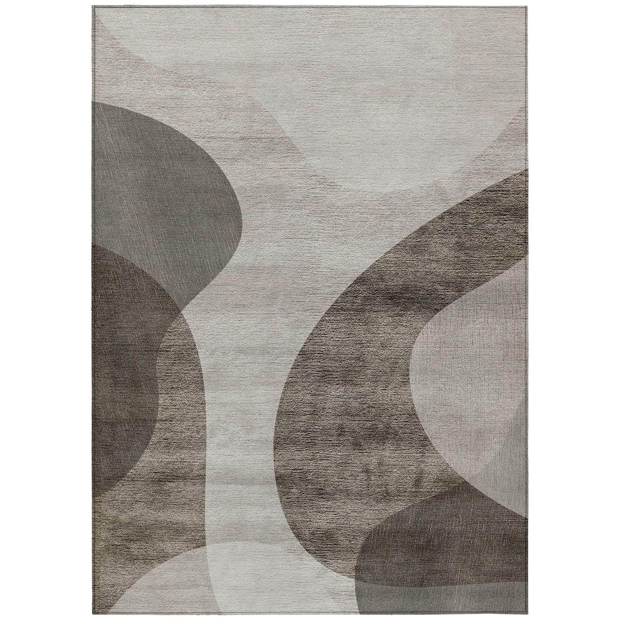 Machine Washable Taupe Brown Rug - Indoor / Outdoor - Kids / Pet Friendly Art Deco Print Rug