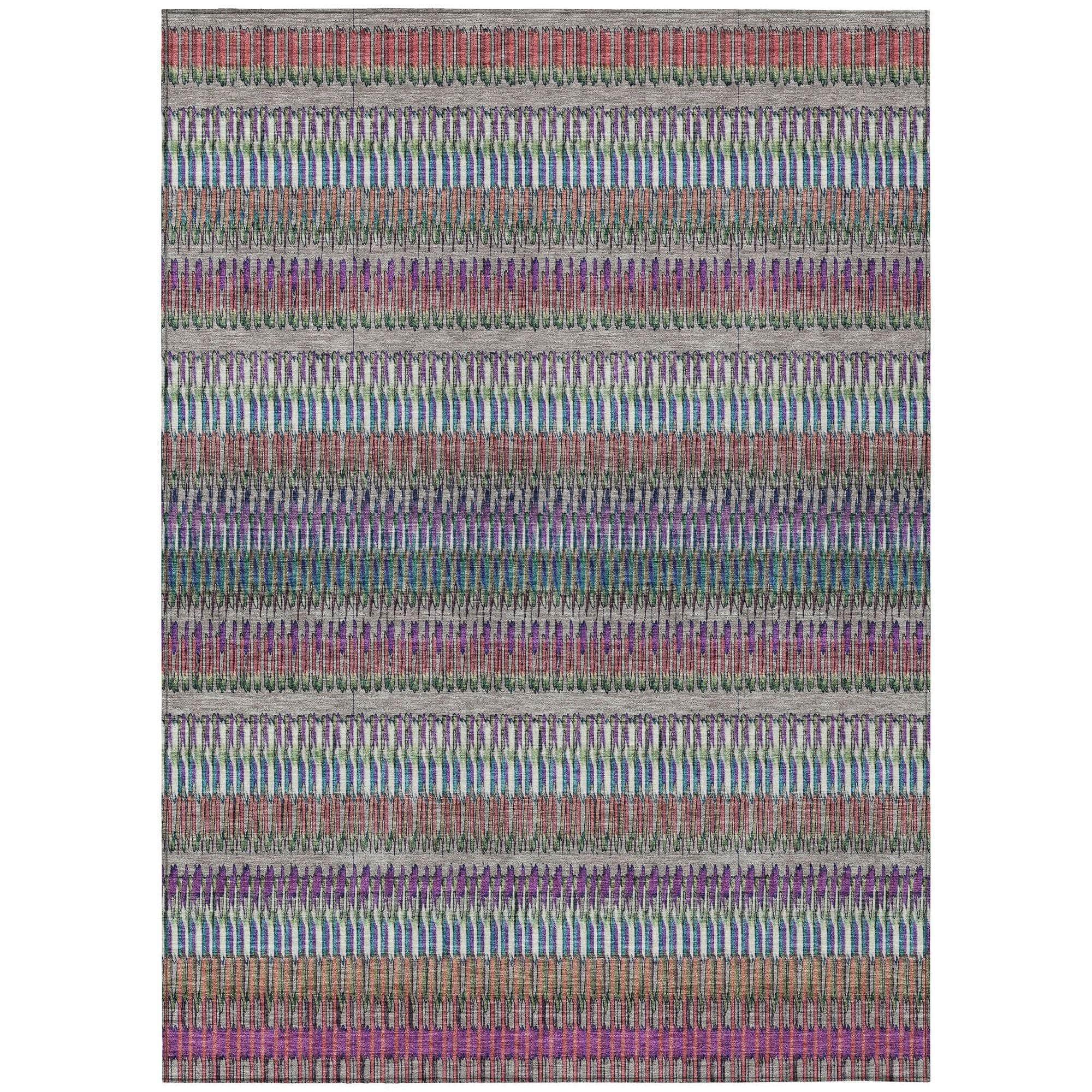 Machine Washable Taupe Brown Rug - Indoor / Outdoor - Kids / Pet Friendly Stripes Print Rug