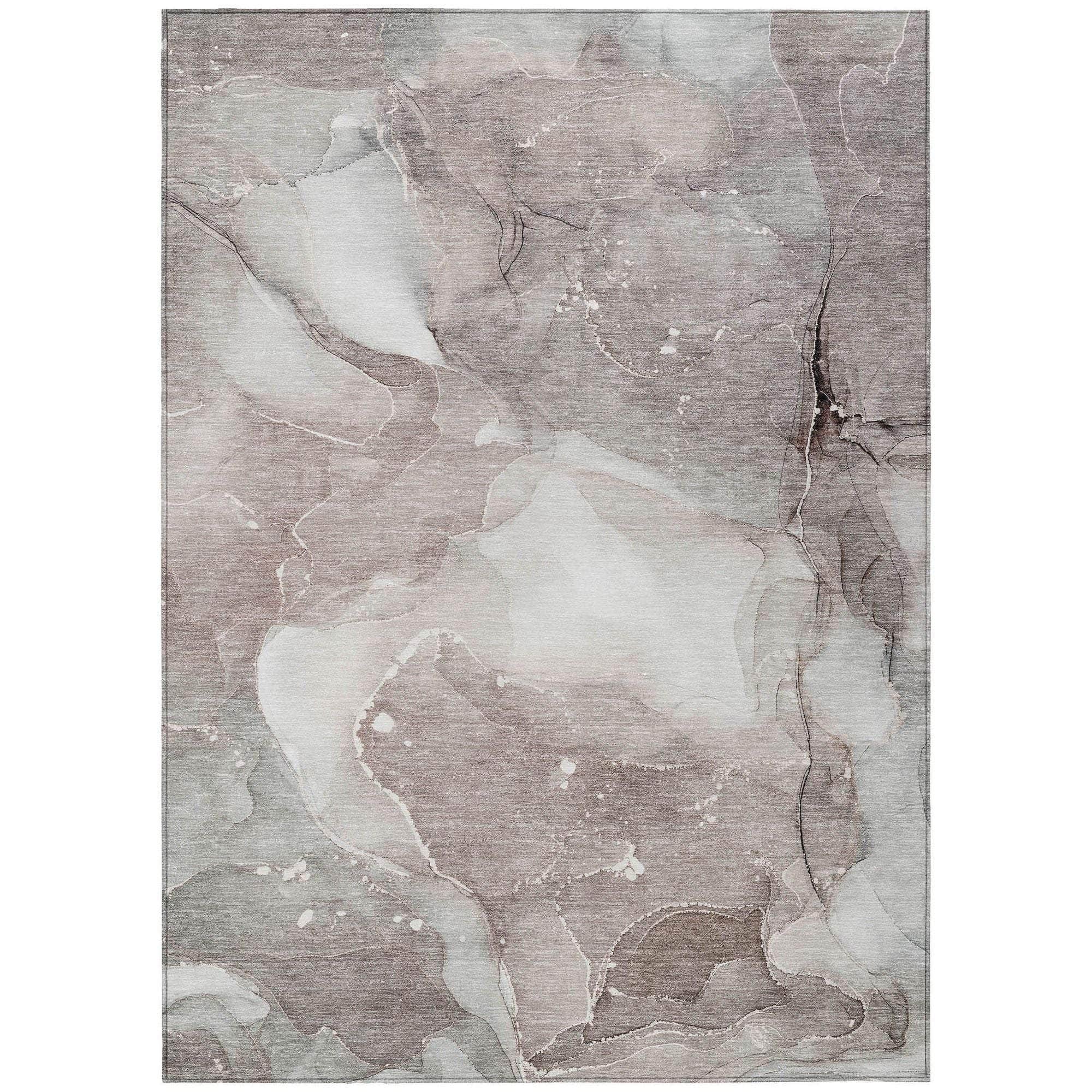 Machine Washable Taupe Brown Rug - Indoor / Outdoor - Kids / Pet Friendly Watercolors Print Rug