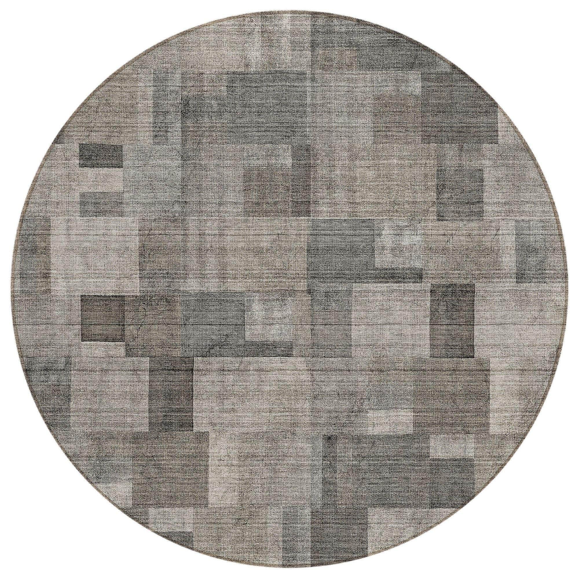 Machine Washable Taupe Brown Rug - Indoor / Outdoor - Kids / Pet Friendly Squares Print Rug