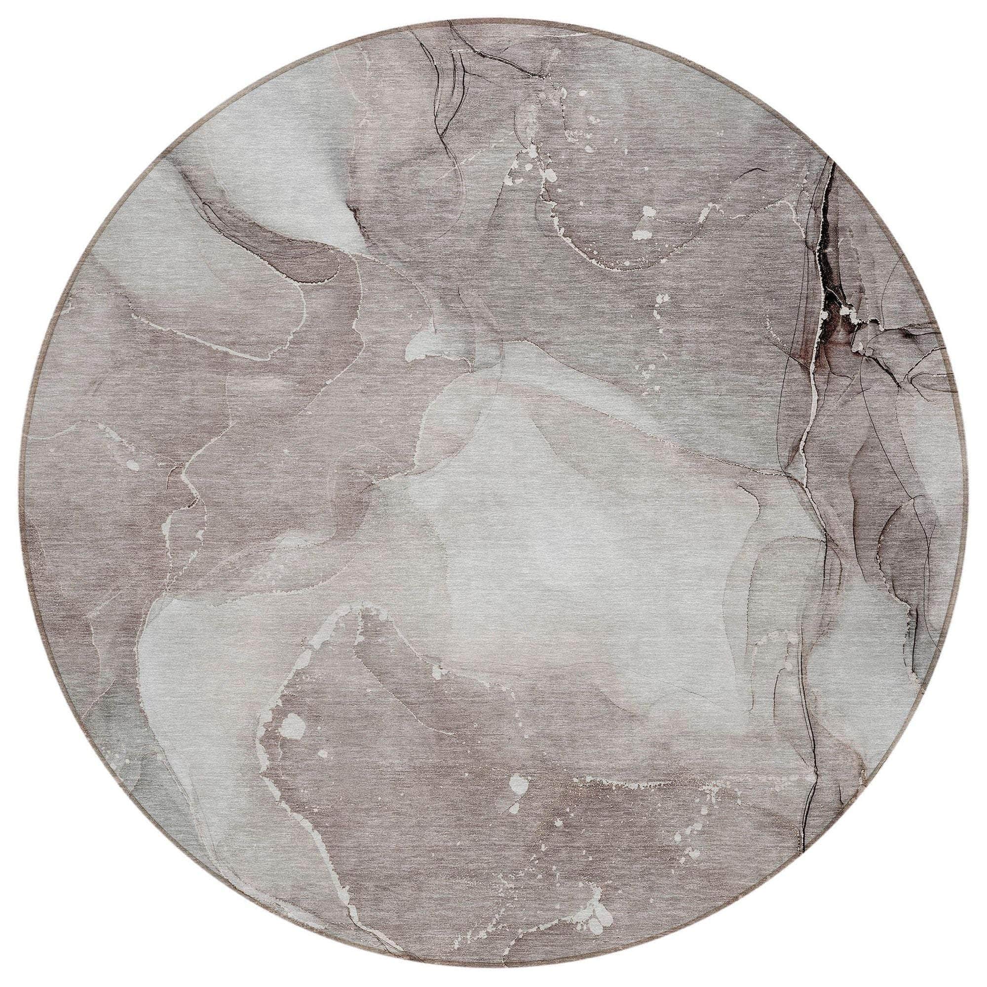 Machine Washable Taupe Brown Rug - Indoor / Outdoor - Kids / Pet Friendly Watercolors Print Rug