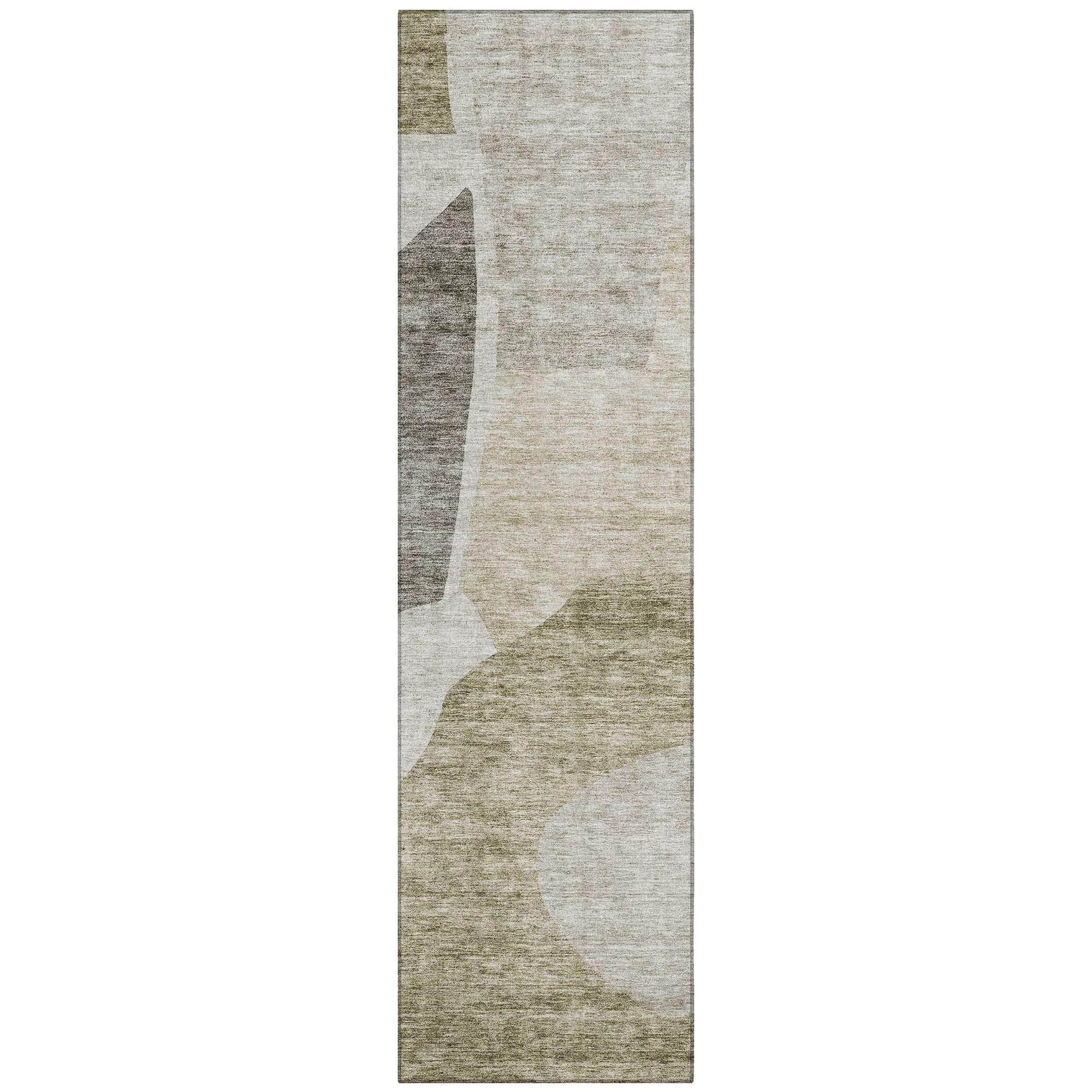 Machine Washable Taupe Brown Rug - Indoor / Outdoor - Kids / Pet Friendly Abstract Print Rug