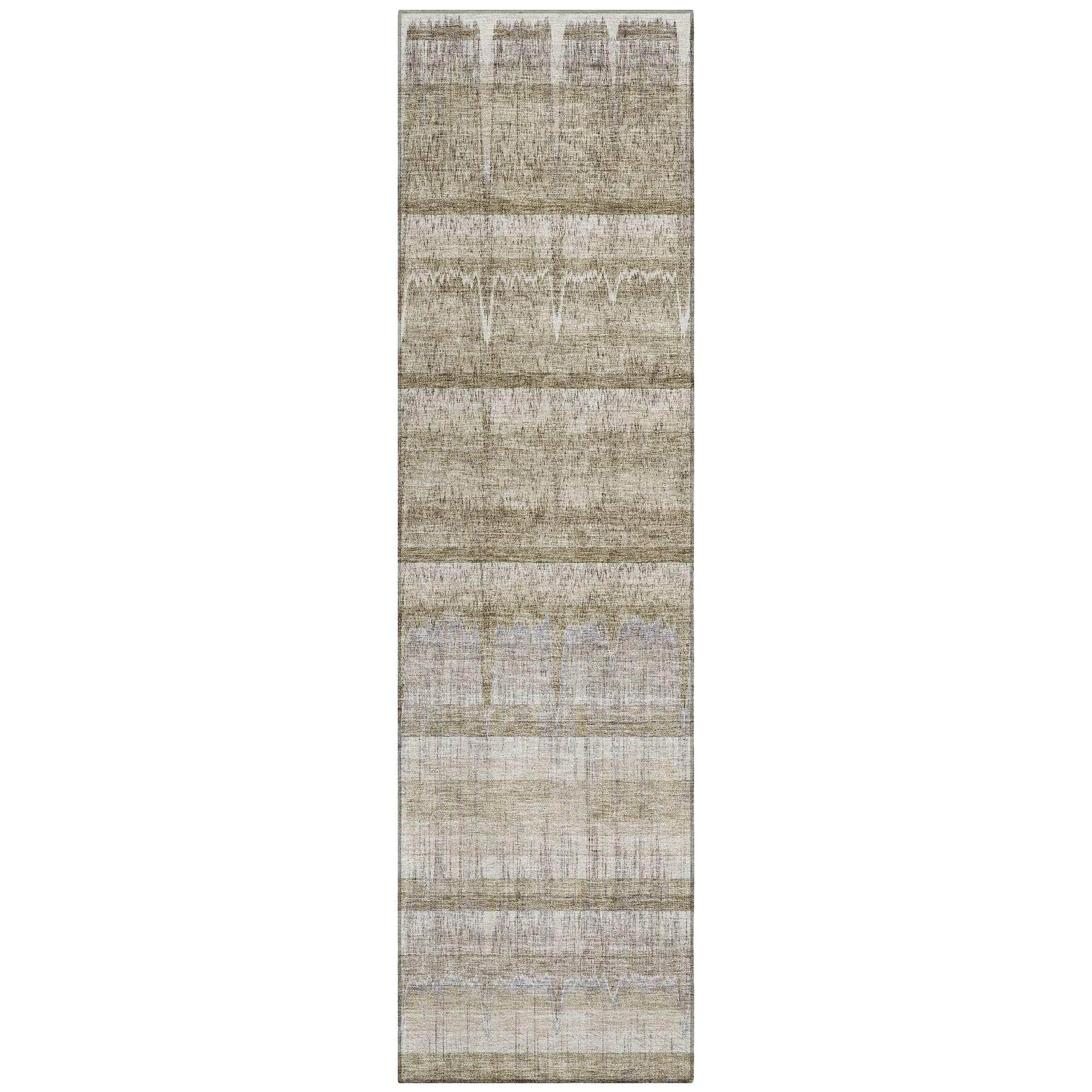 Machine Washable Taupe Brown Rug - Indoor / Outdoor - Kids / Pet Friendly Stripes Print Rug
