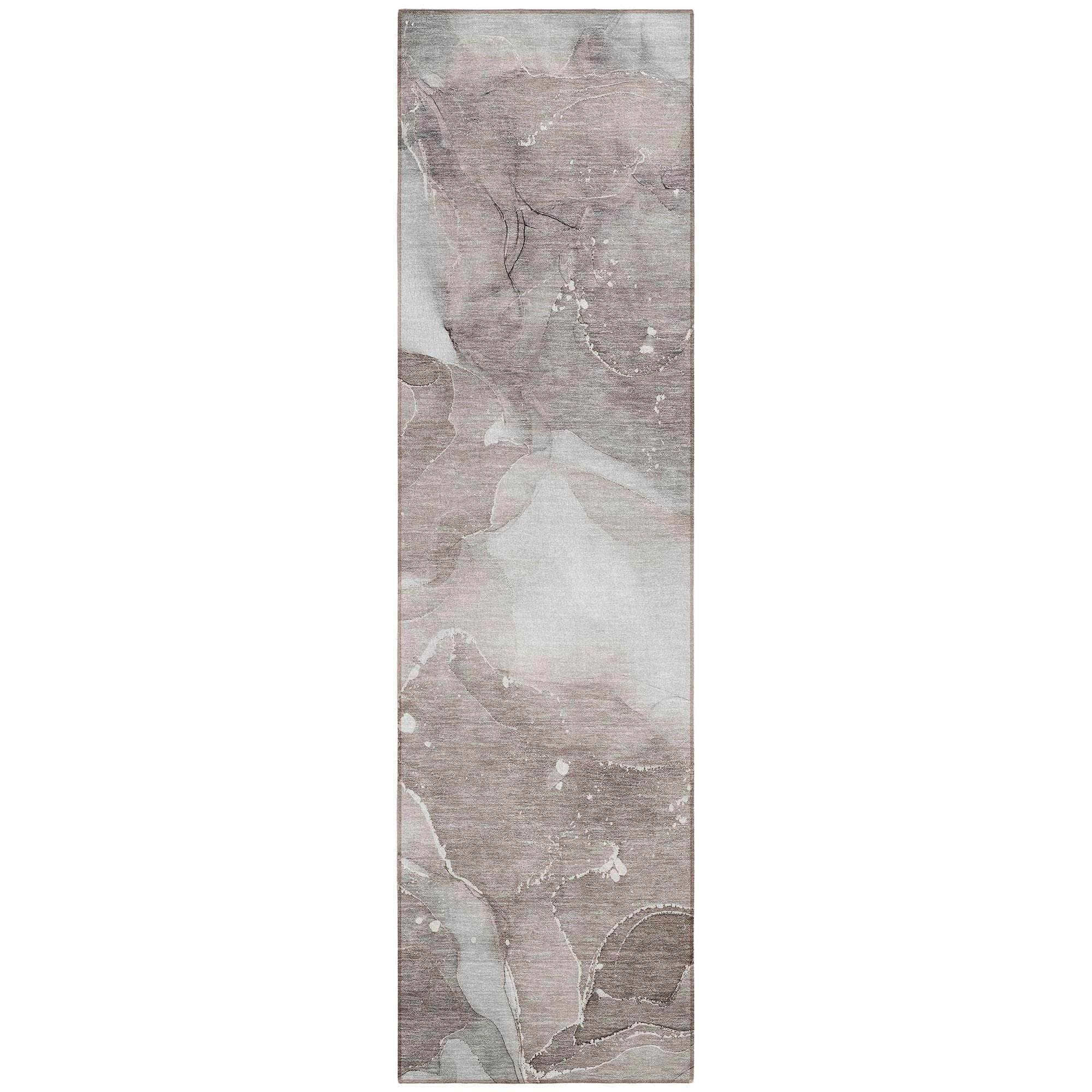 Machine Washable Taupe Brown Rug - Indoor / Outdoor - Kids / Pet Friendly Watercolors Print Rug