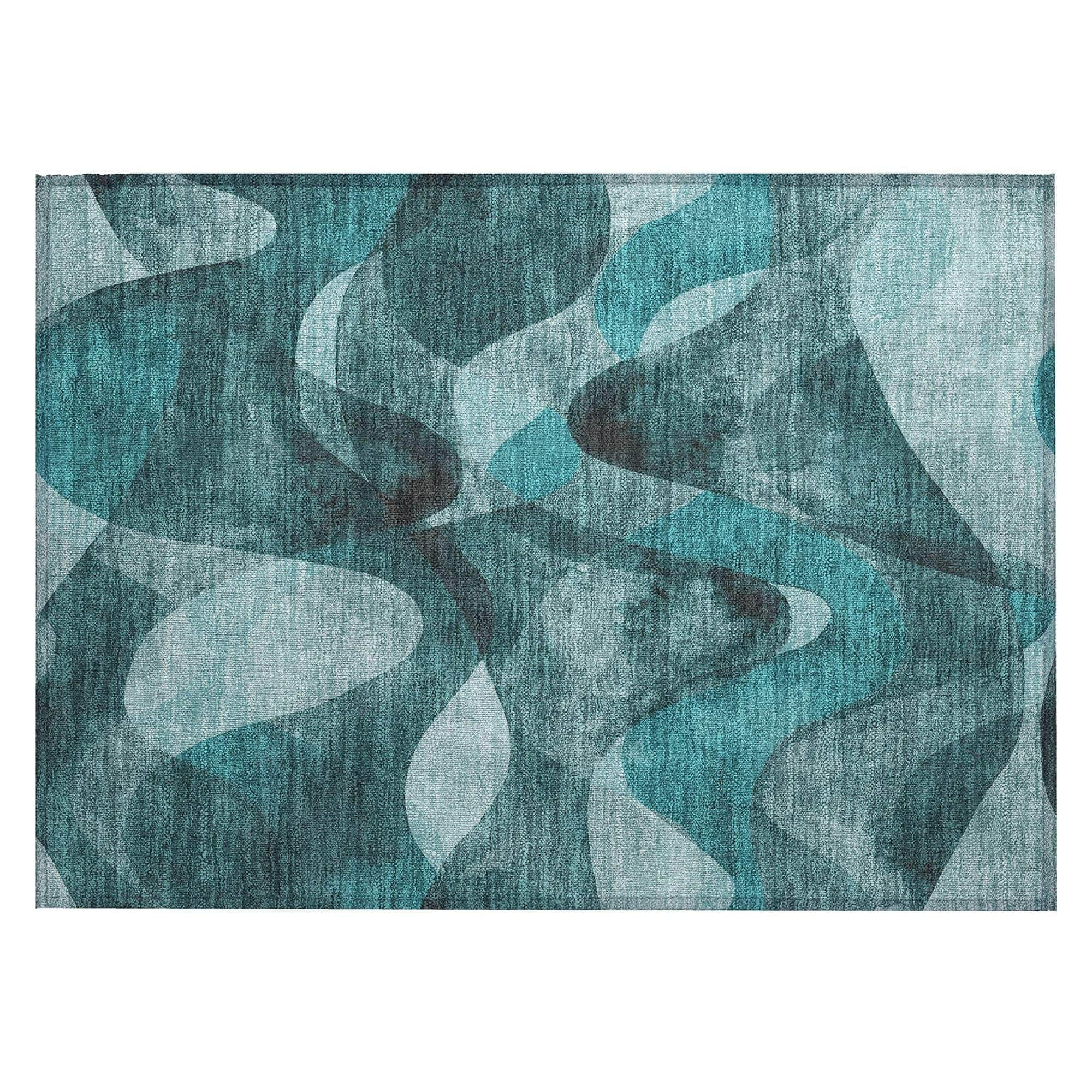 Machine Washable Teal Rug - Indoor / Outdoor - Kids / Pet Friendly Abstract Print Rug