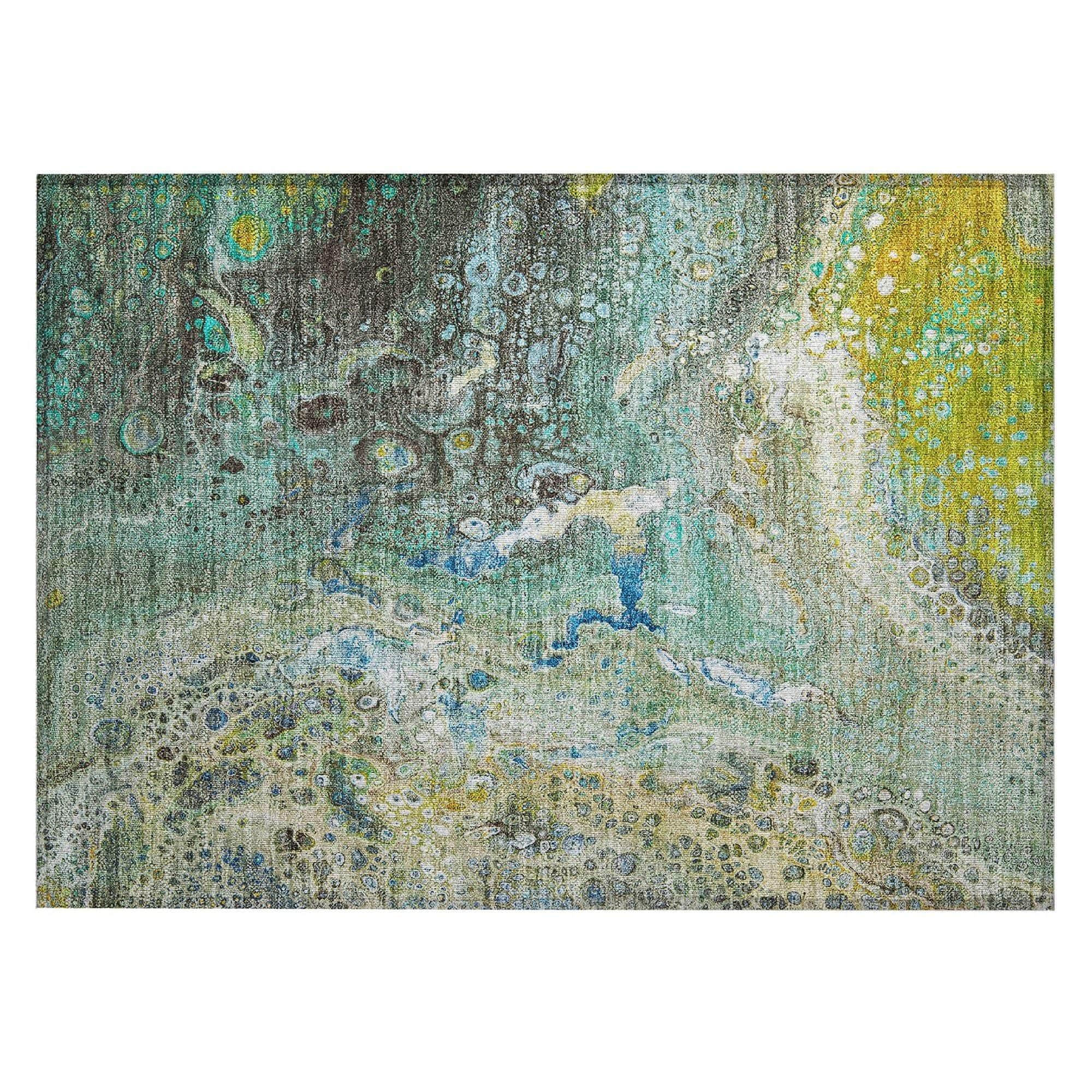 Machine Washable Teal Rug - Indoor / Outdoor - Kids / Pet Friendly Abstract Print Rug