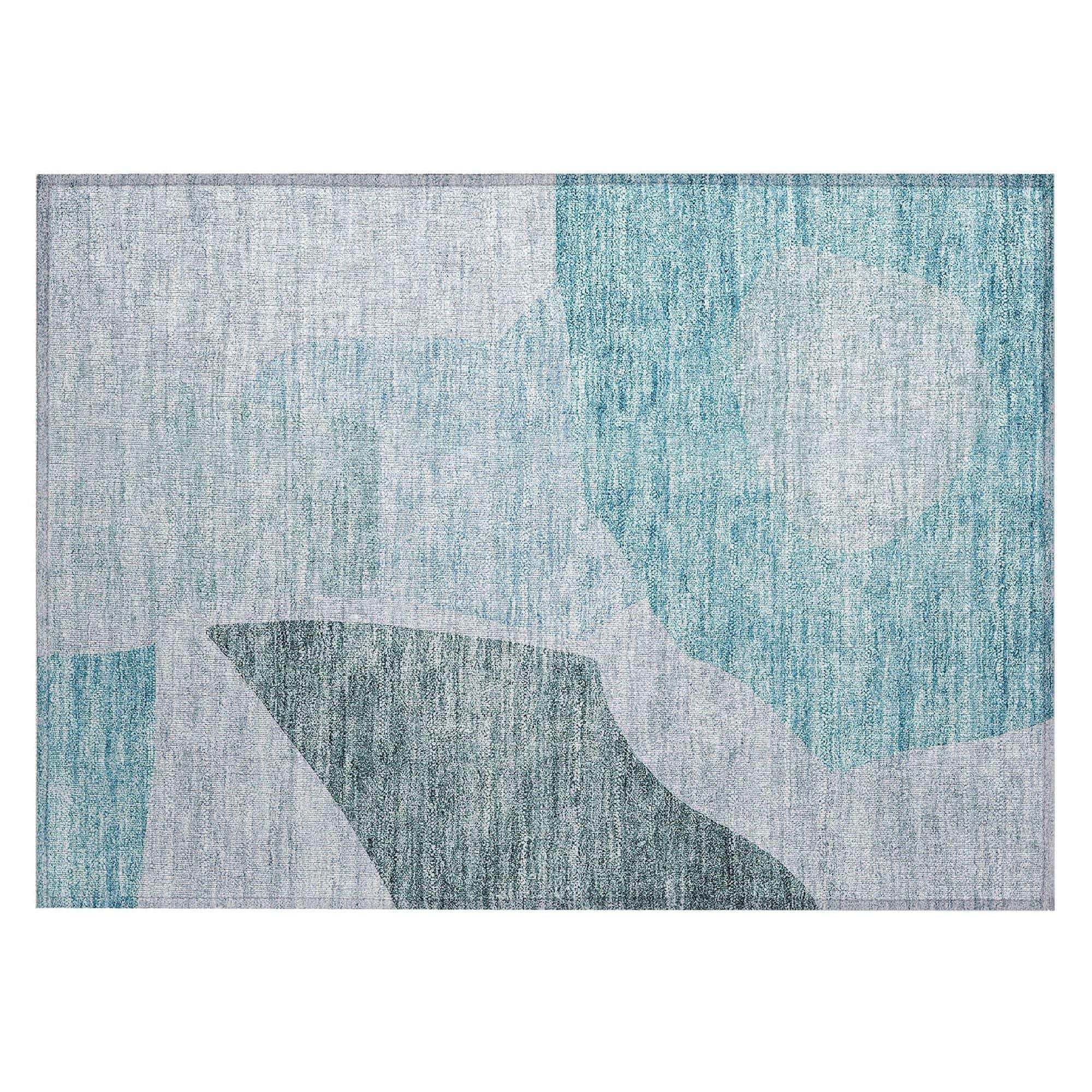 Machine Washable Teal Rug - Indoor / Outdoor - Kids / Pet Friendly Abstract Print Rug