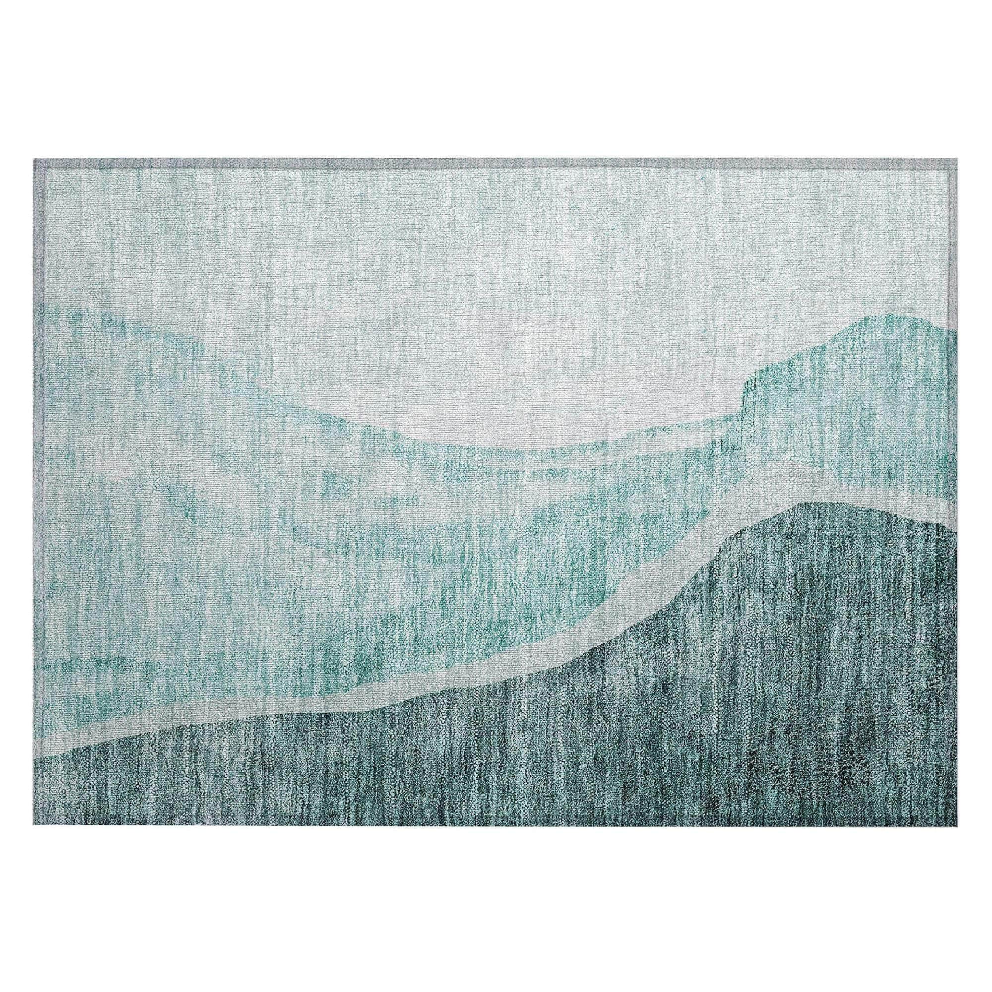 Machine Washable Teal Rug - Indoor / Outdoor - Kids / Pet Friendly Abstract Print Rug