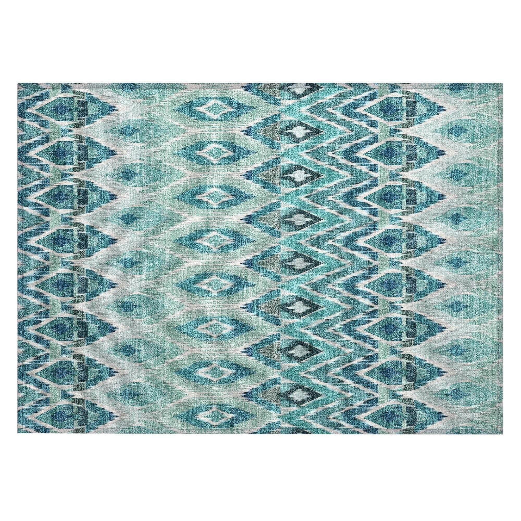 Machine Washable Teal Rug - Indoor / Outdoor - Kids / Pet Friendly Southwest Print Rug