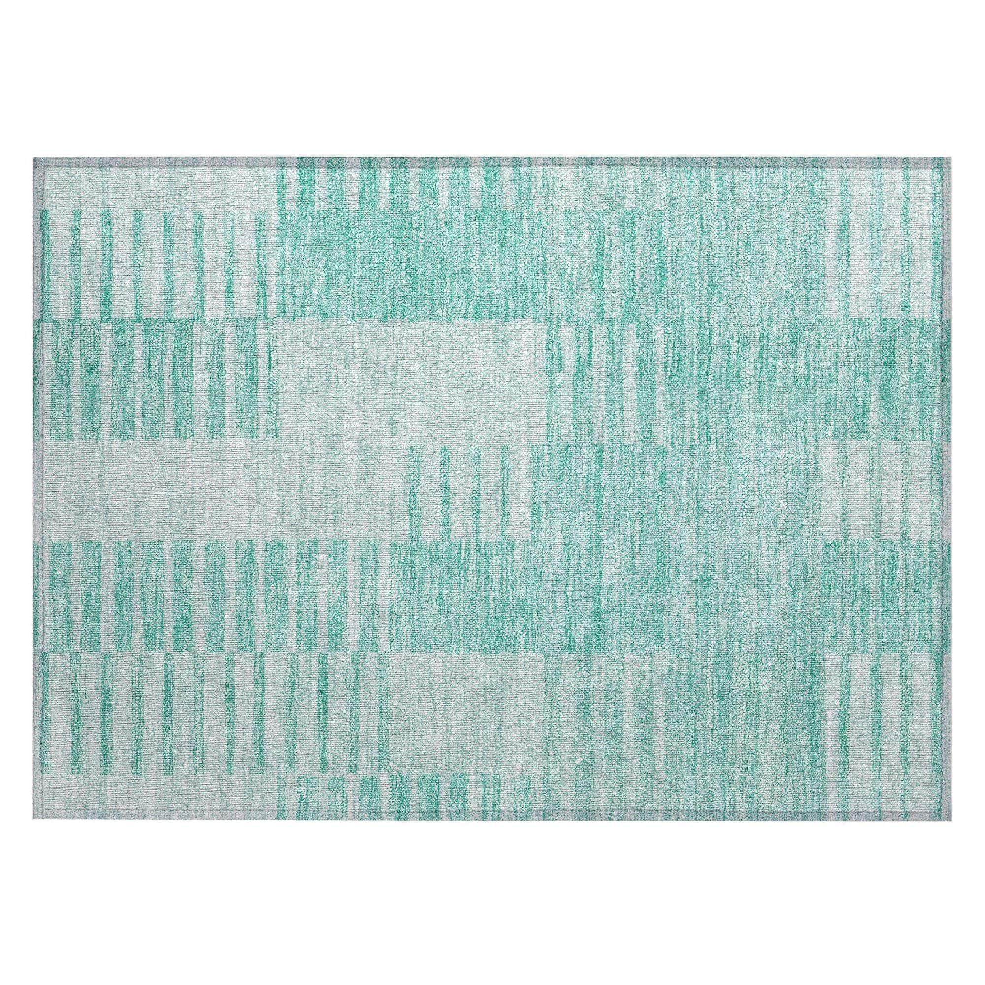 Machine Washable Teal Rug - Indoor / Outdoor - Kids / Pet Friendly Striped Print Rug