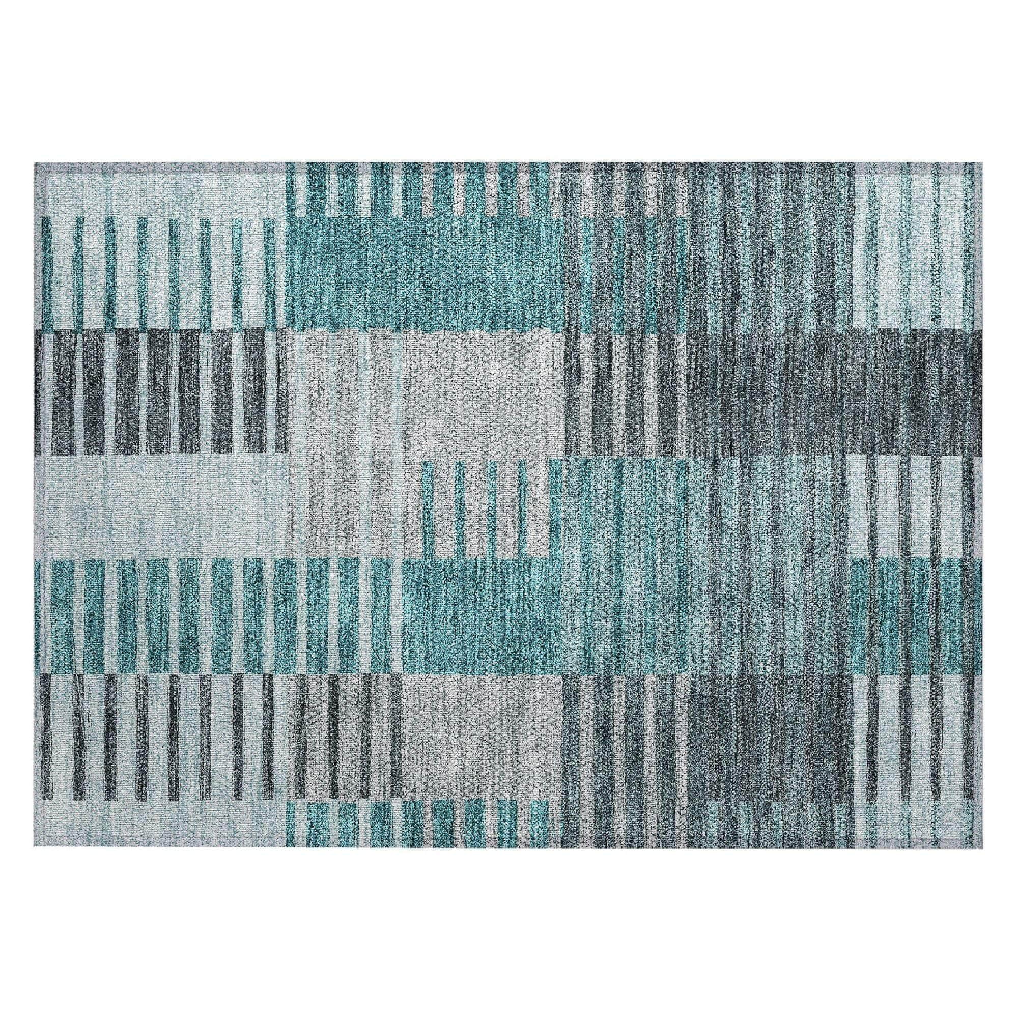 Machine Washable Teal Rug - Indoor / Outdoor - Kids / Pet Friendly Striped Print Rug