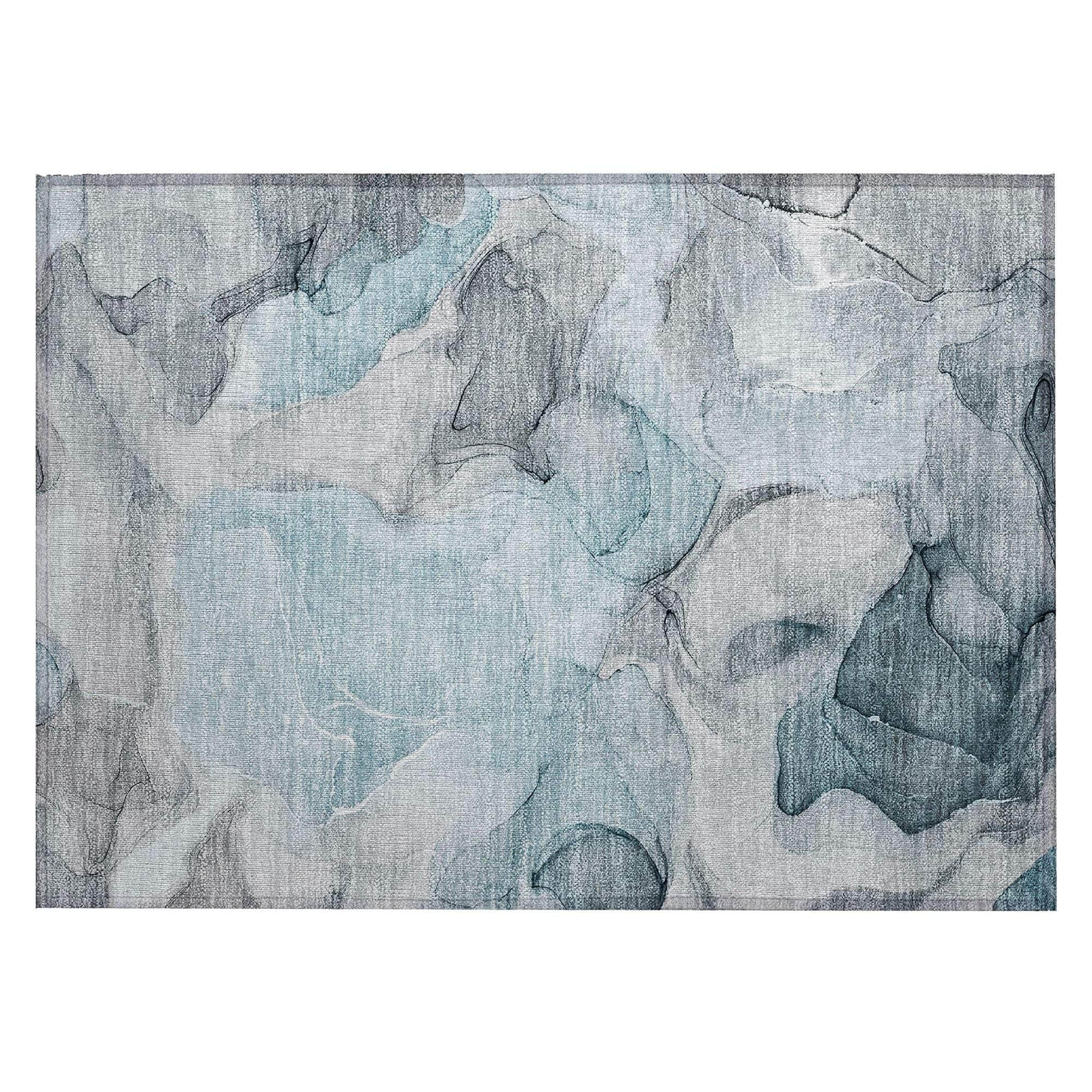 Machine Washable Teal Rug - Indoor / Outdoor - Kids / Pet Friendly Watercolors Print Rug