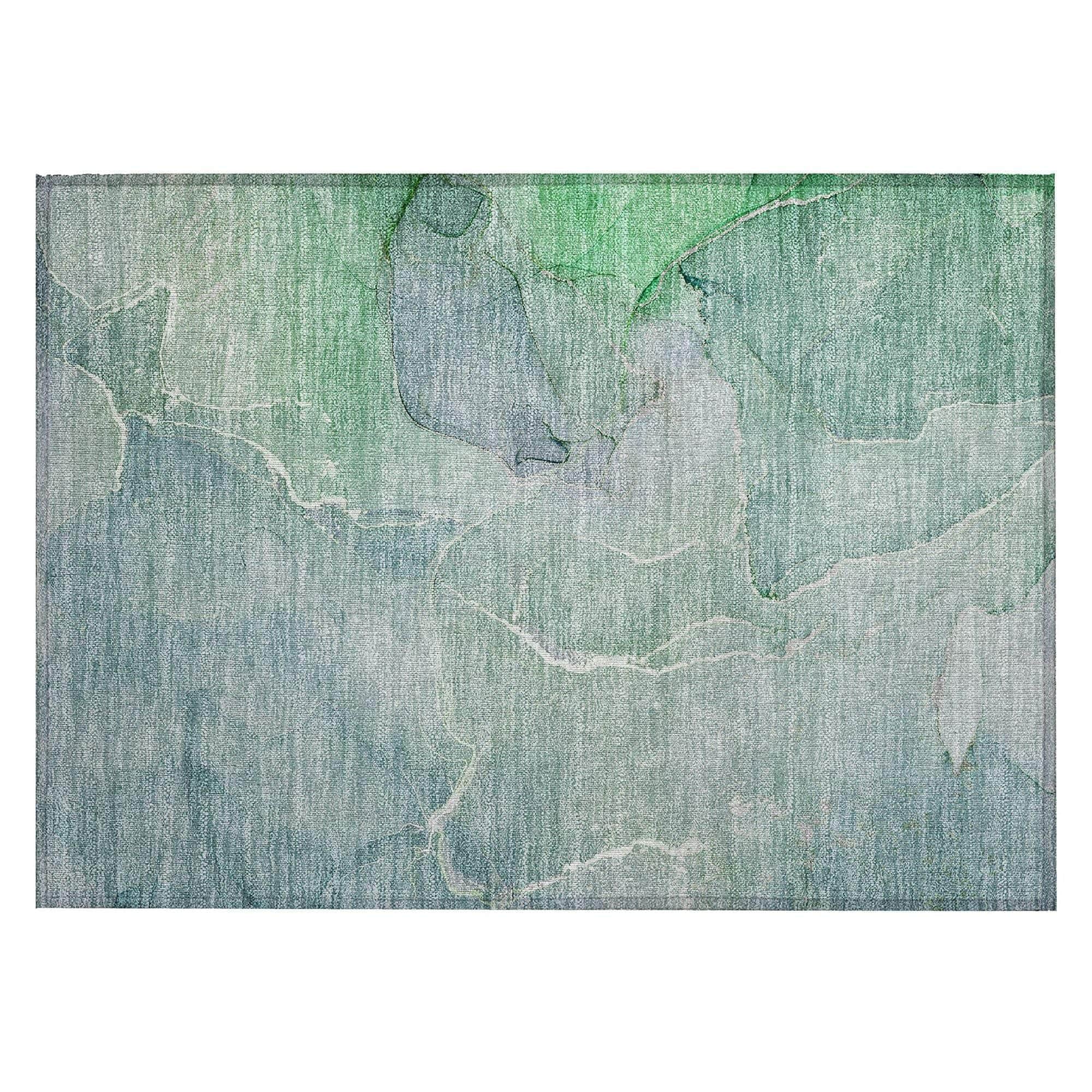 Machine Washable Teal Rug - Indoor / Outdoor - Kids / Pet Friendly Watercolors Print Rug