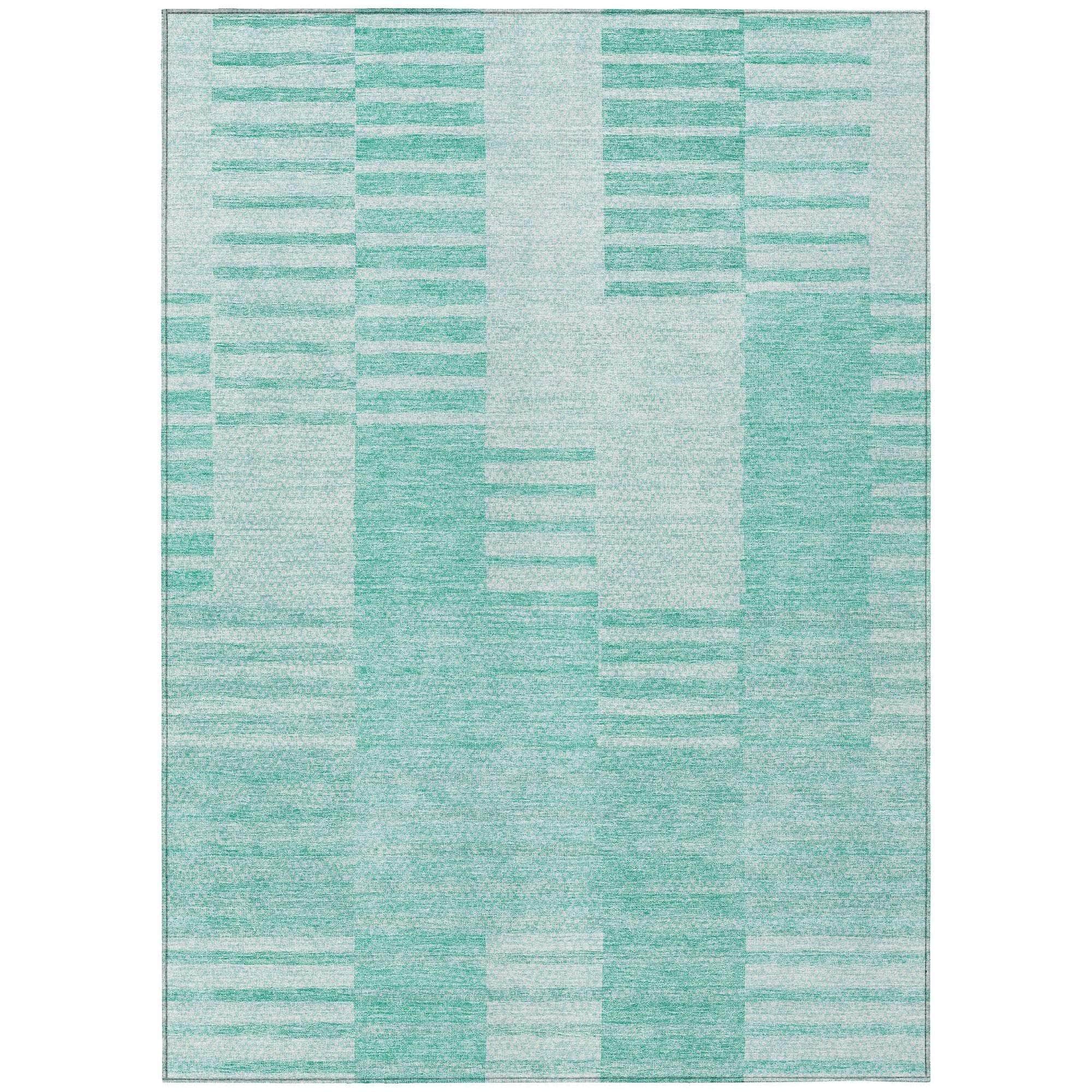 Machine Washable Teal Rug - Indoor / Outdoor - Kids / Pet Friendly Striped Print Rug