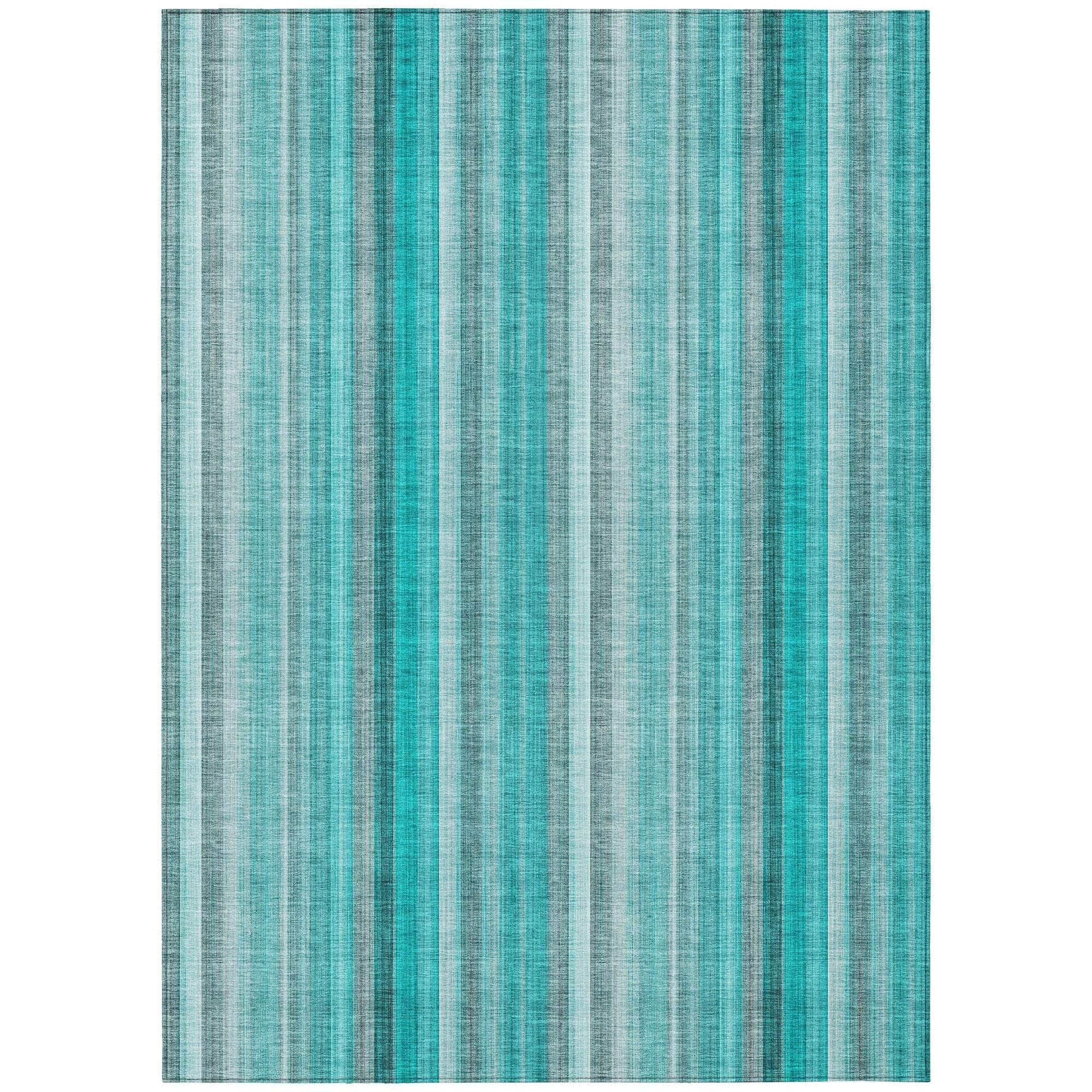 Machine Washable Teal Rug - Indoor / Outdoor - Kids / Pet Friendly Stripes Print Rug