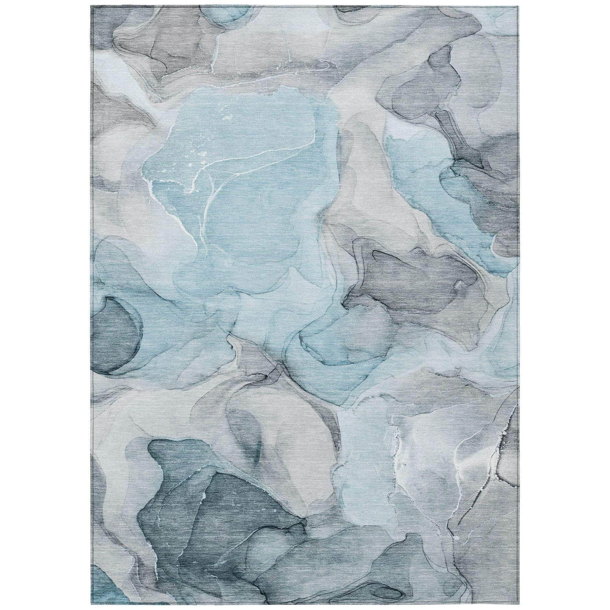Machine Washable Teal Rug - Indoor / Outdoor - Kids / Pet Friendly Watercolors Print Rug