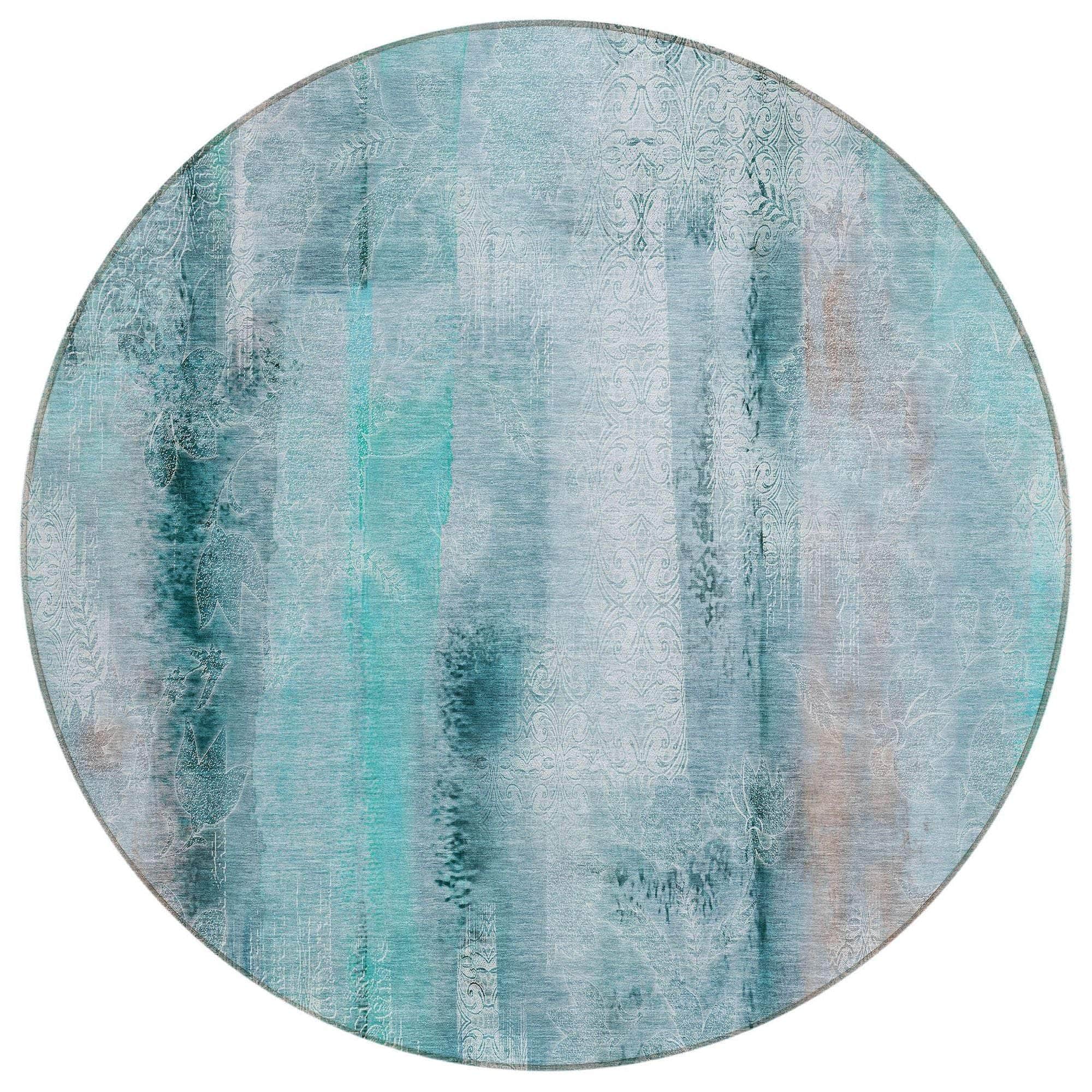 Machine Washable Teal Rug - Indoor / Outdoor - Kids / Pet Friendly Casual Print Rug