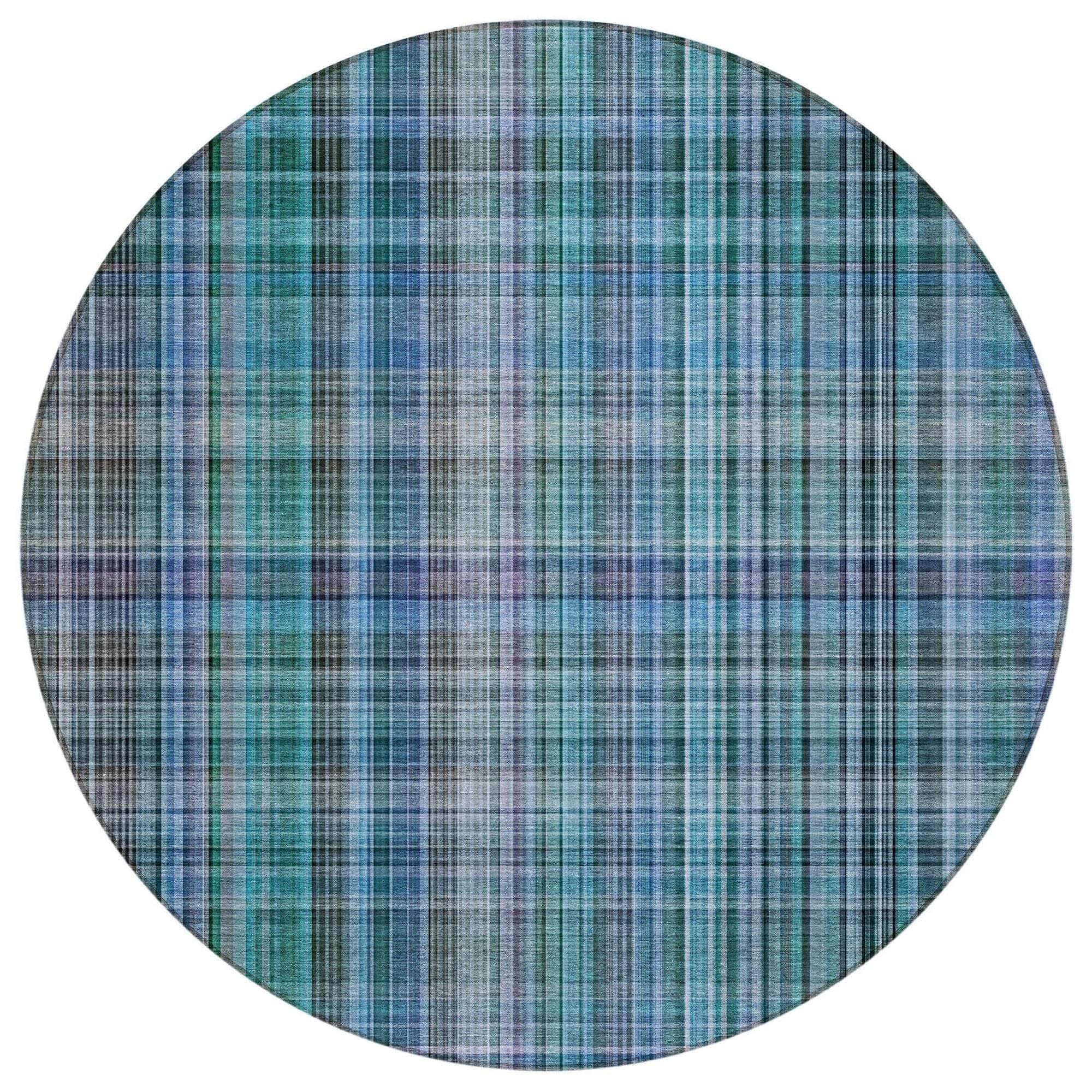 Machine Washable Teal Rug - Indoor / Outdoor - Kids / Pet Friendly Plaid Print Rug
