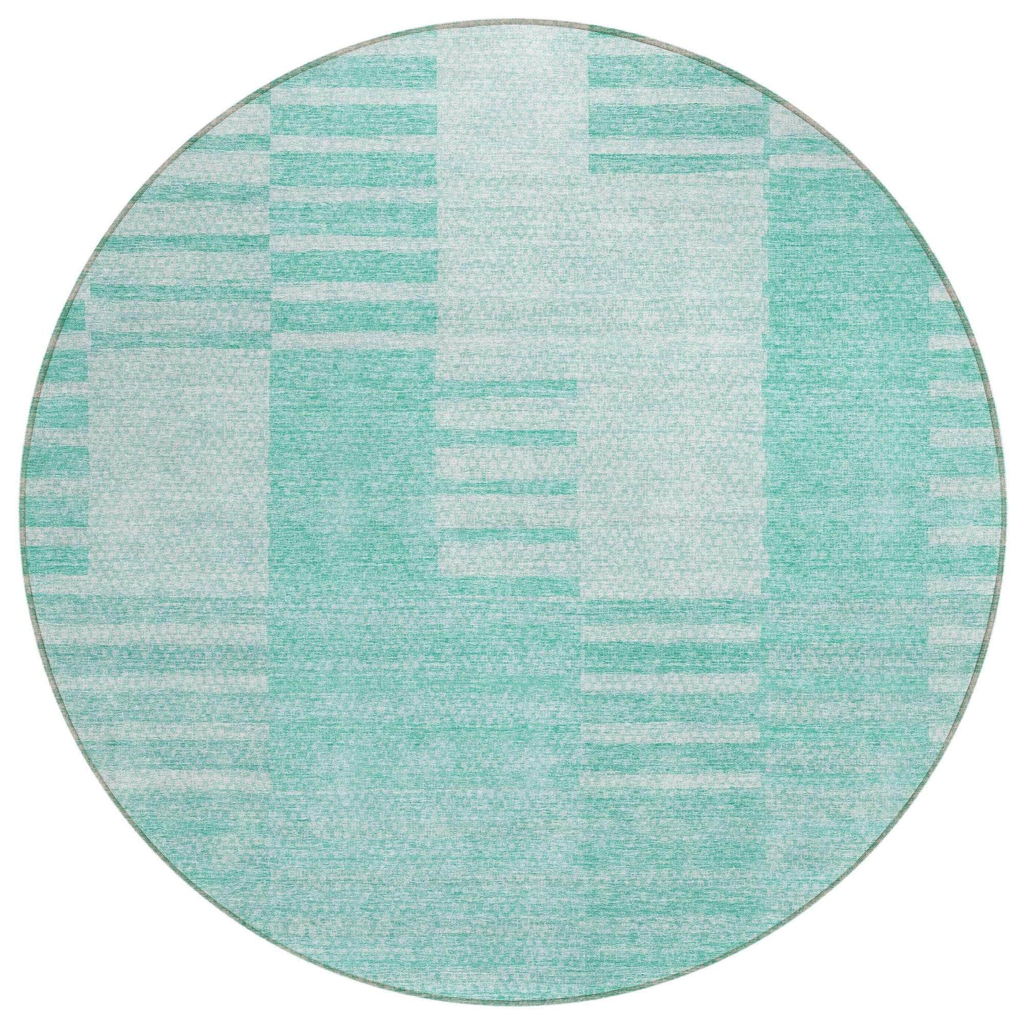 Machine Washable Teal Rug - Indoor / Outdoor - Kids / Pet Friendly Striped Print Rug