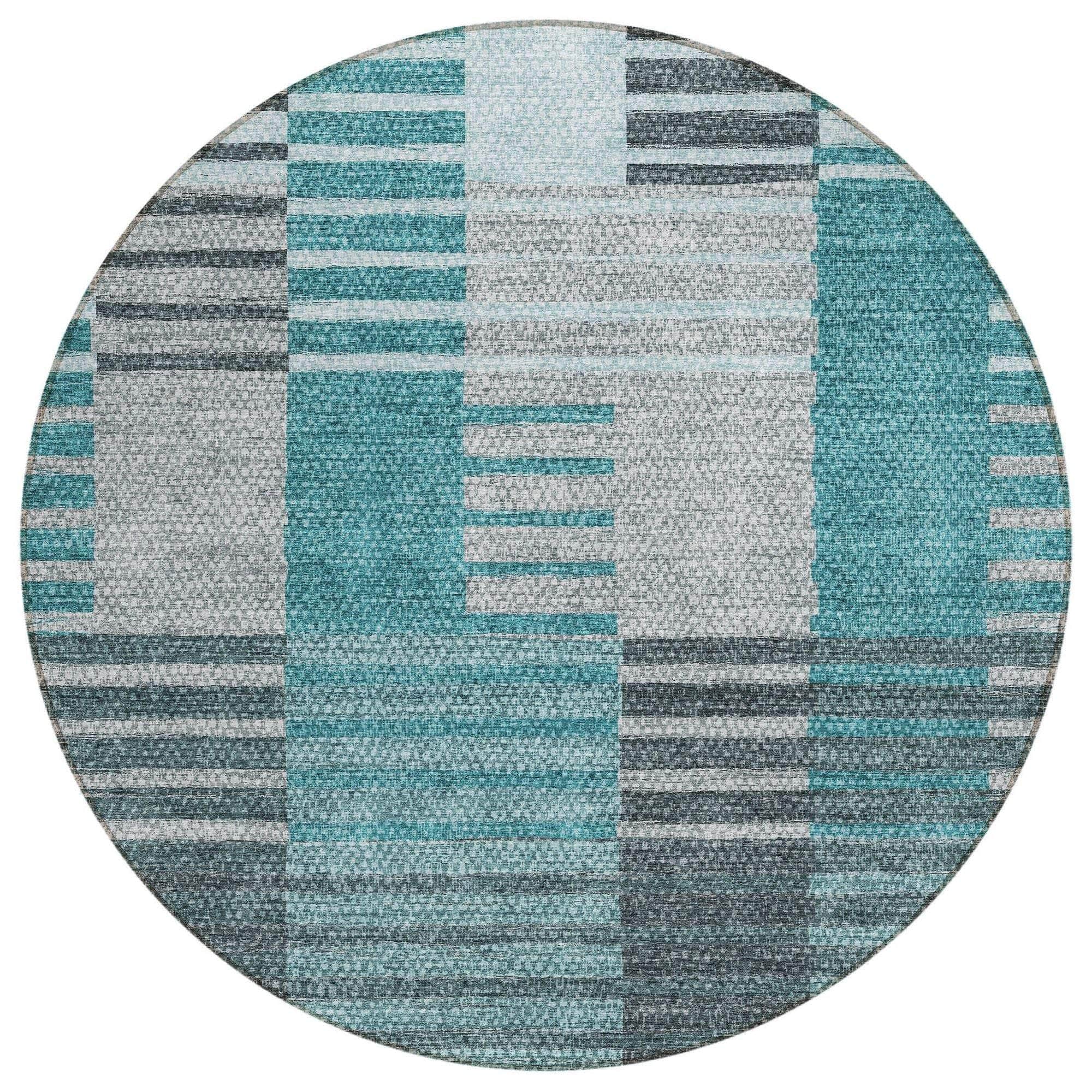 Machine Washable Teal Rug - Indoor / Outdoor - Kids / Pet Friendly Striped Print Rug