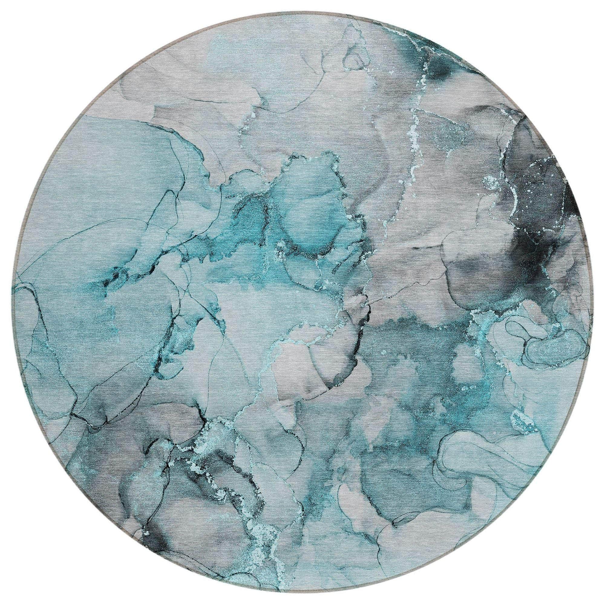 Machine Washable Teal Rug - Indoor / Outdoor - Kids / Pet Friendly Watercolors Print Rug