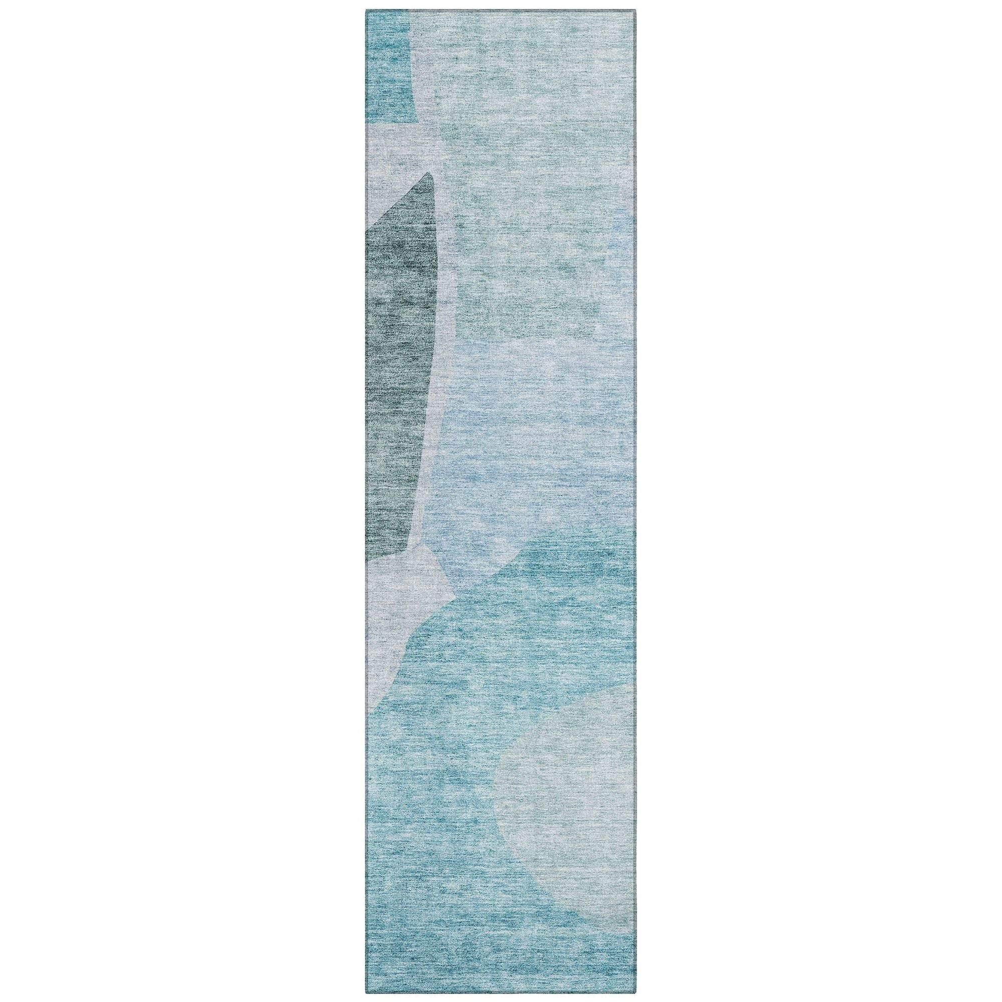 Machine Washable Teal Rug - Indoor / Outdoor - Kids / Pet Friendly Abstract Print Rug