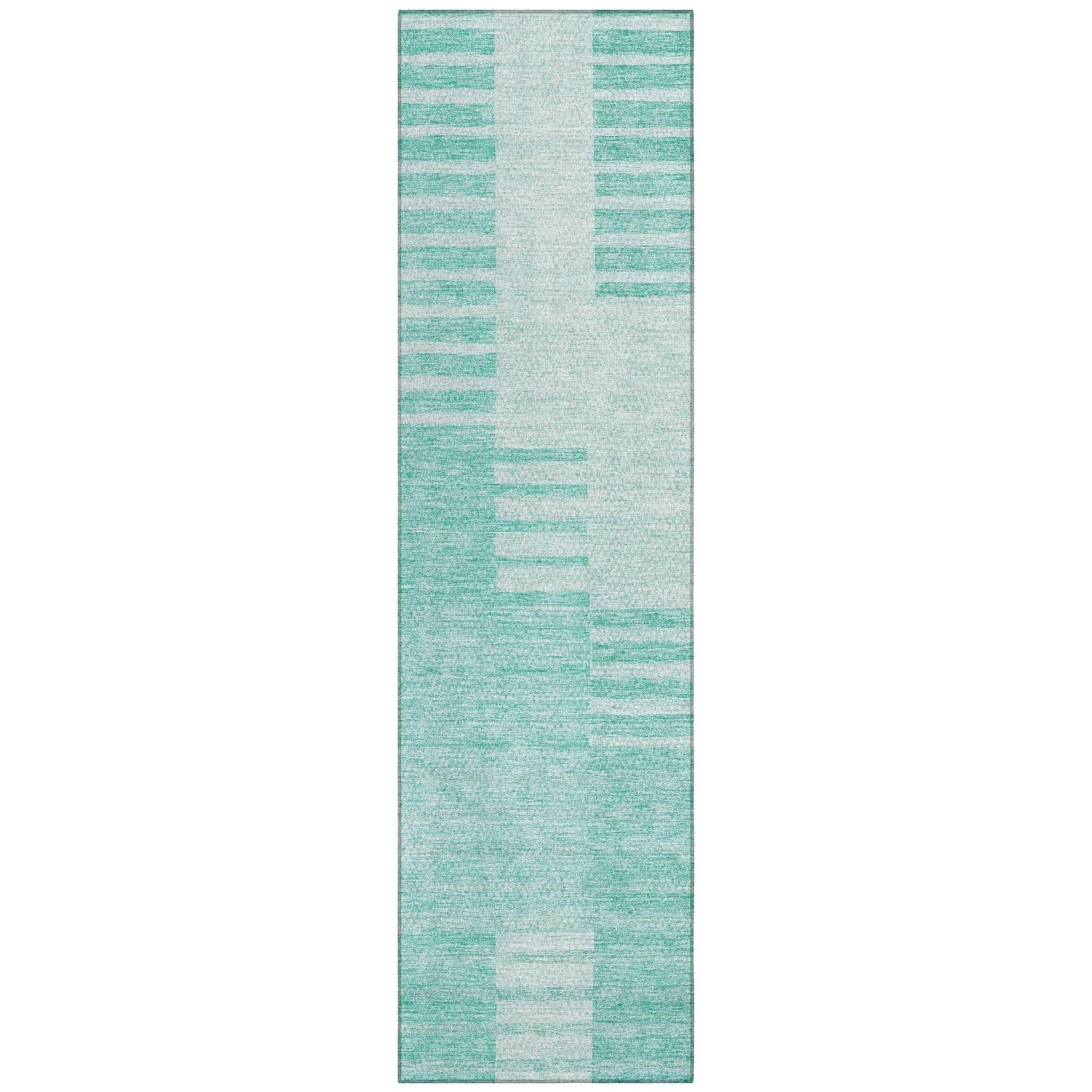 Machine Washable Teal Rug - Indoor / Outdoor - Kids / Pet Friendly Striped Print Rug