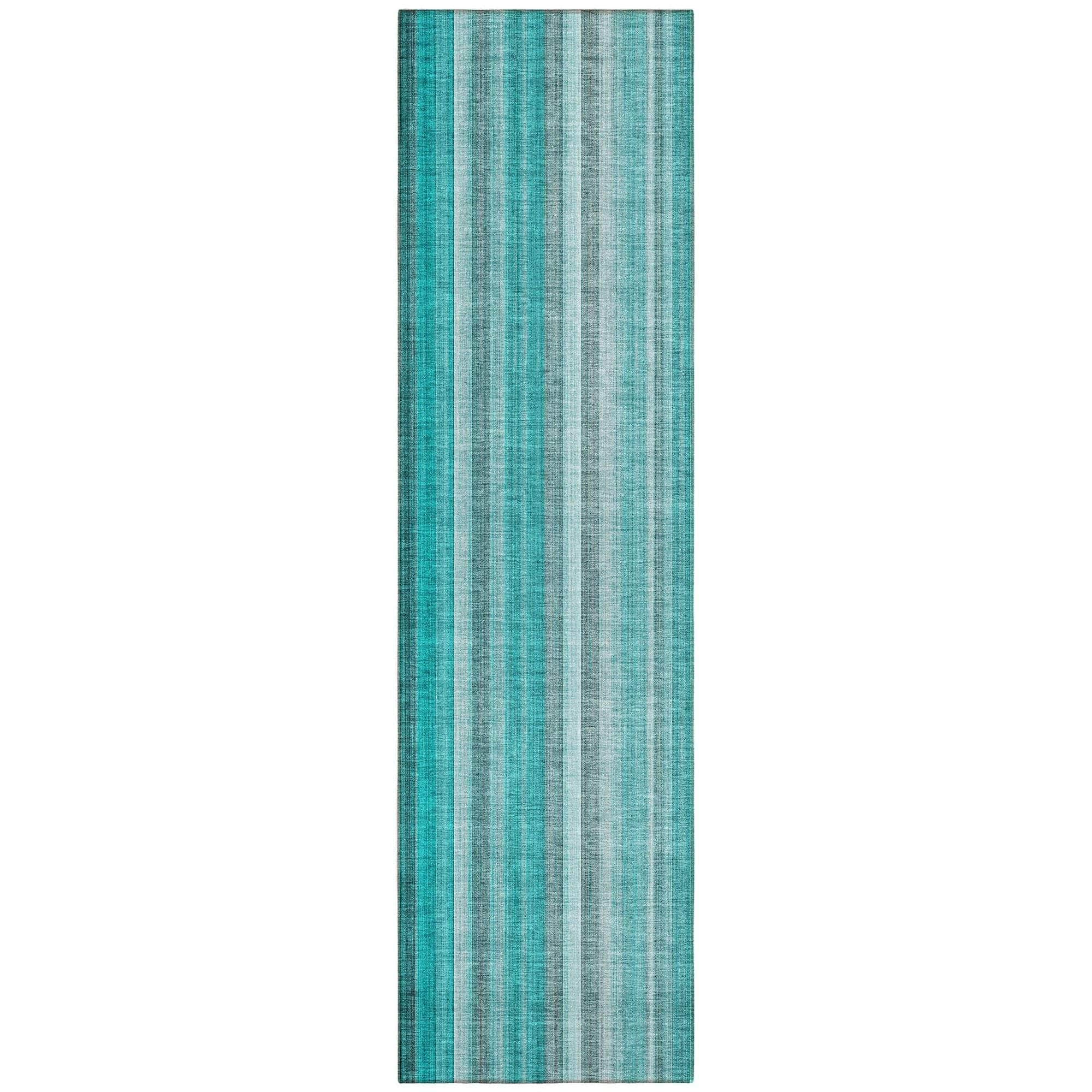 Machine Washable Teal Rug - Indoor / Outdoor - Kids / Pet Friendly Stripes Print Rug